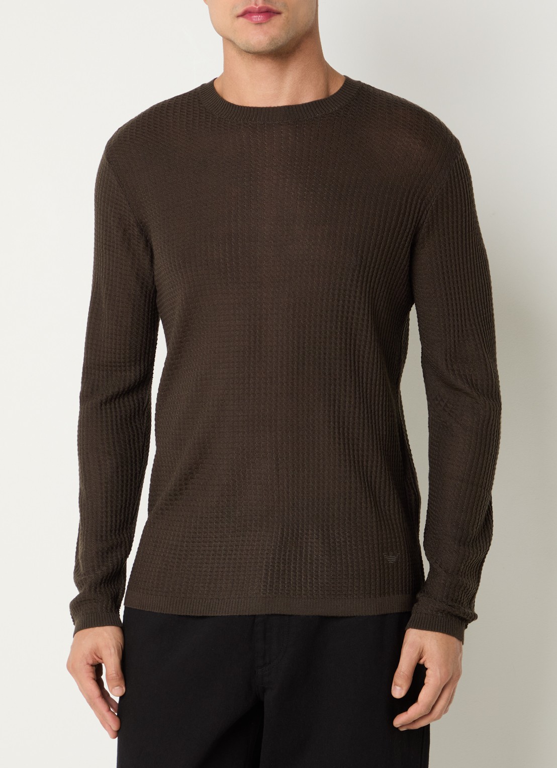 Armani Fijngebreide pullover in wolblend met structuur - detail 4 donkerbruin