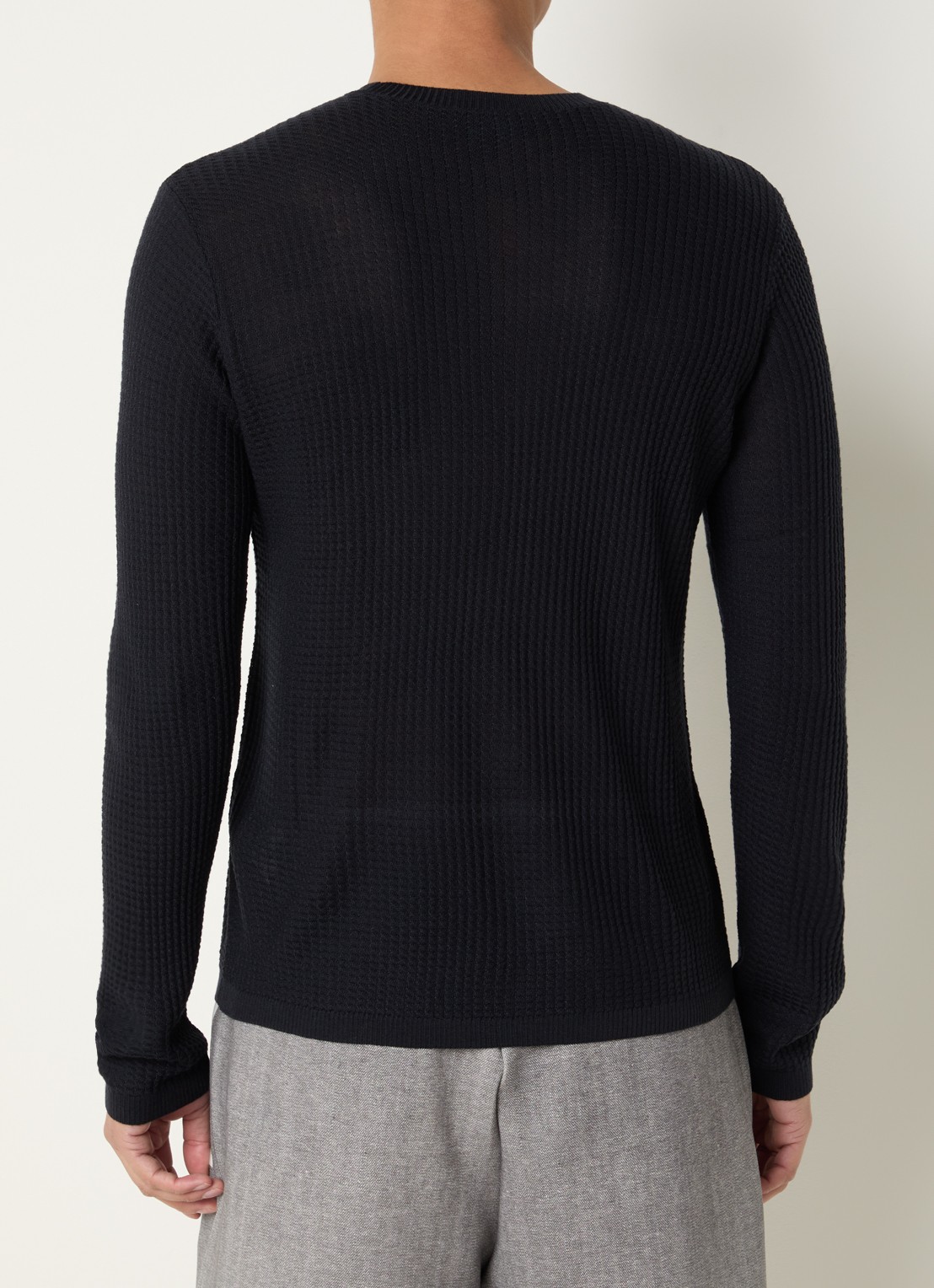 Armani Fijngebreide pullover in wolblend met structuur - achterkant 4 donkerblauw
