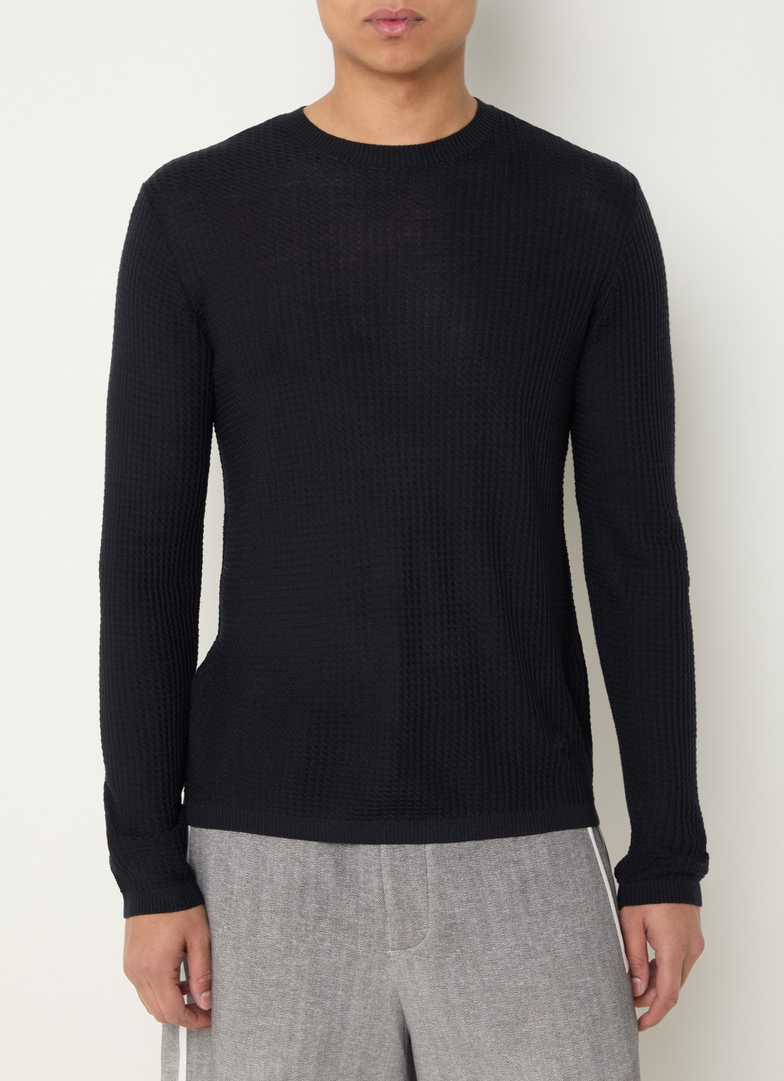 Armani Fijngebreide pullover in wolblend met structuur - detail 3 donkerblauw