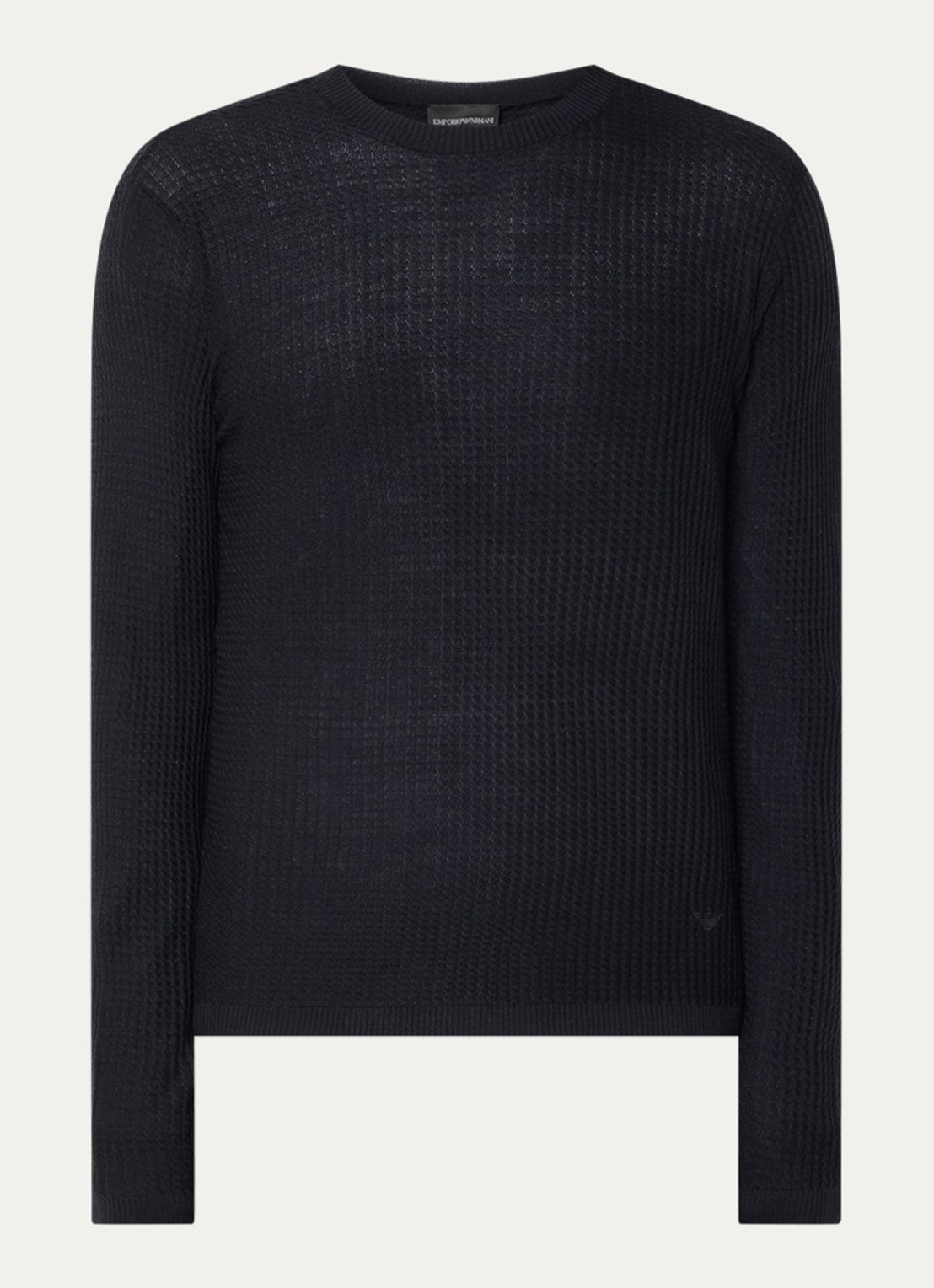 Armani Fijngebreide pullover in wolblend met structuur - voorkant donkerblauw