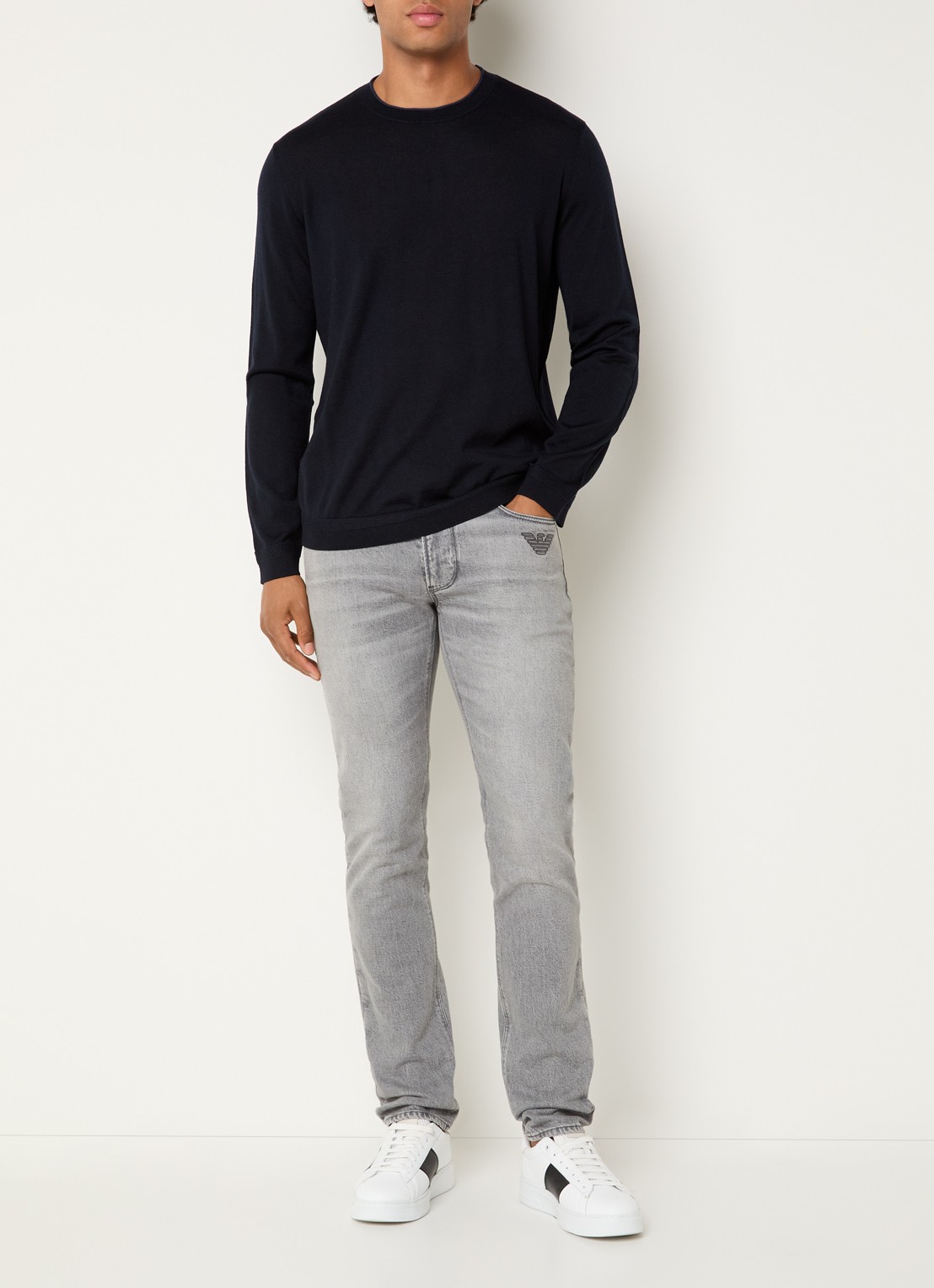 Armani Fijngebreide pullover in wolblend - voorkant 4 donkerblauw
