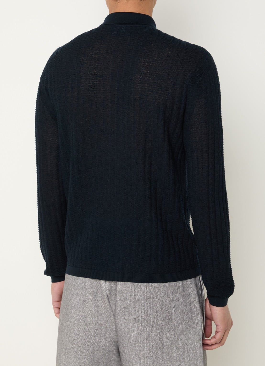 Armani Fijngebreide pullover in zijdeblend met kraag - achterkant 4 donkerblauw