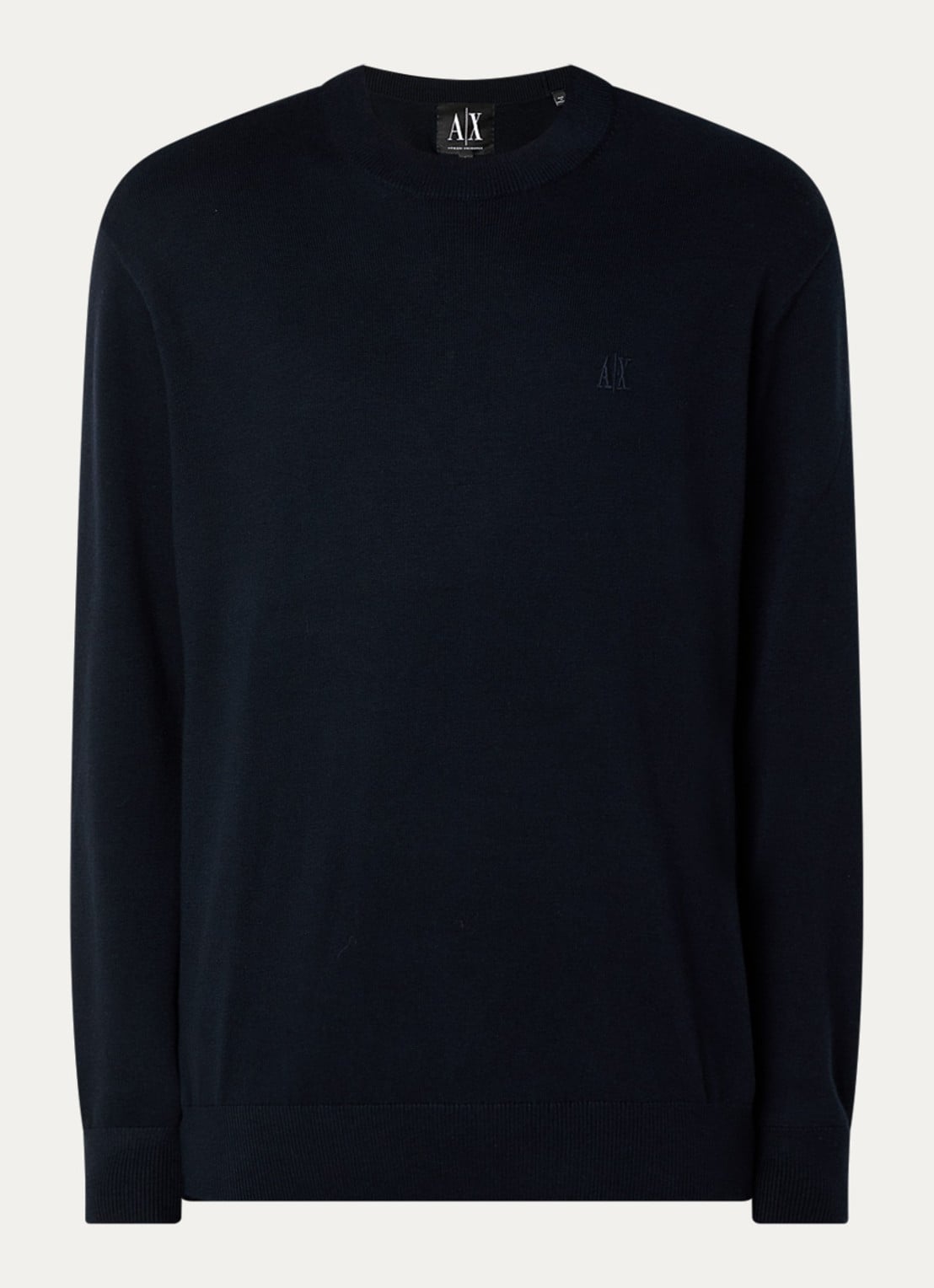 Armani Fijngebreide pullover in zijdeblend met logoborduring - voorkant 2 donkerblauw