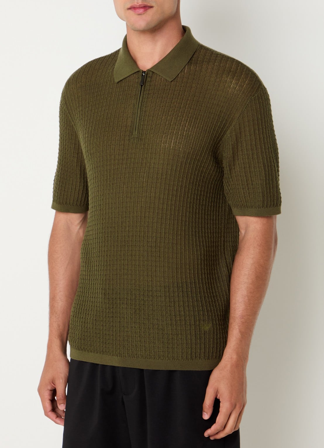 Armani Fijngebreide pullover in zijdeblend met polokraag - detail 4 legergroen