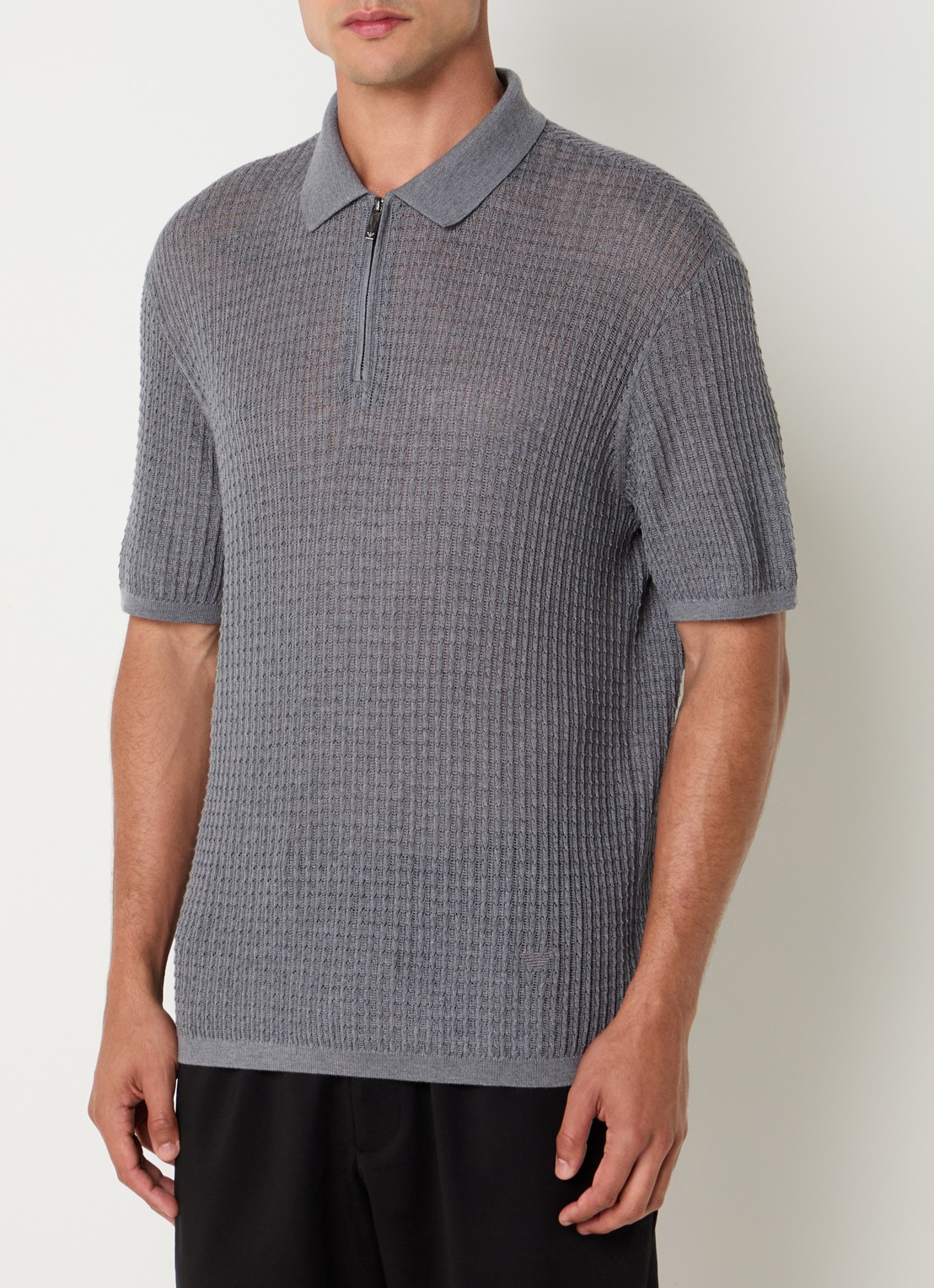 Armani Fijngebreide pullover in zijdeblend met polokraag - detail grijs