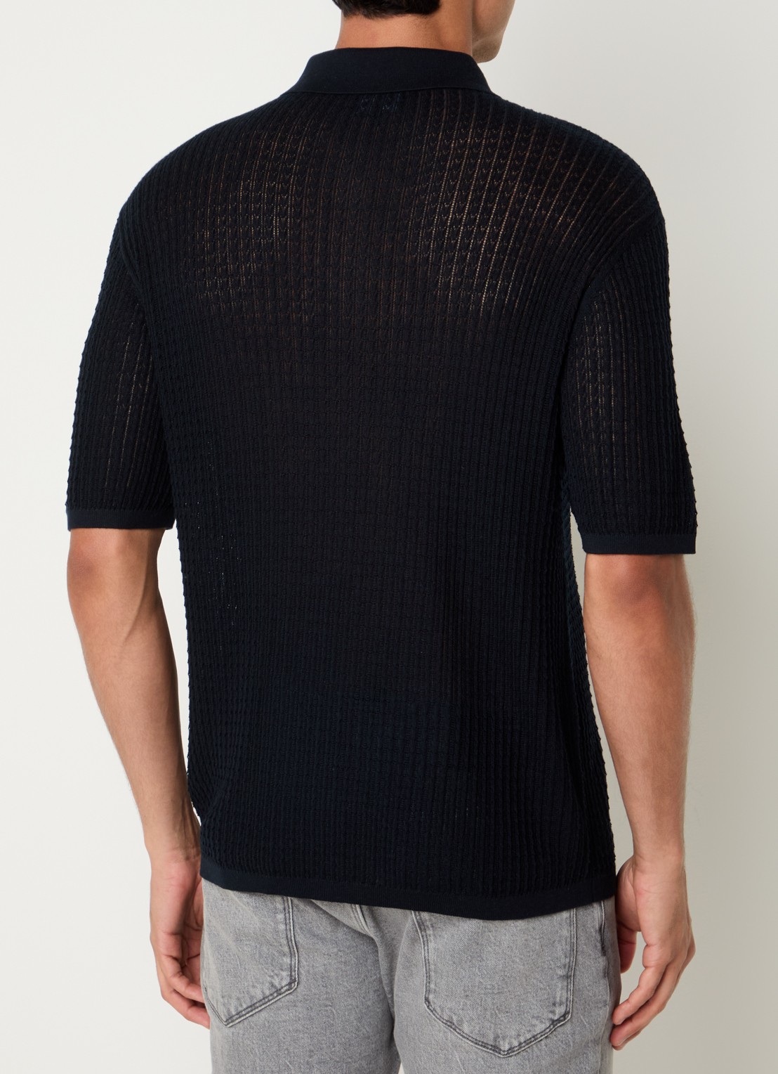Armani Fijngebreide pullover in zijdeblend met polokraag - achterkant 4 donkerblauw