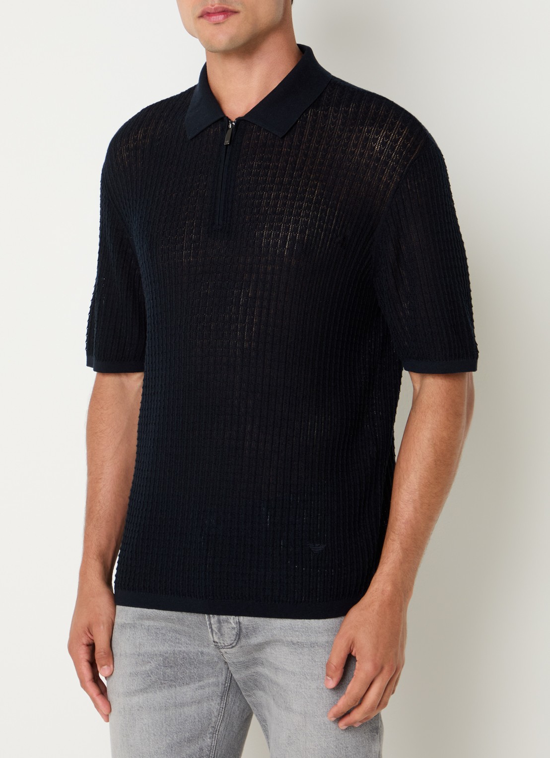 Armani Fijngebreide pullover in zijdeblend met polokraag - detail 3 donkerblauw