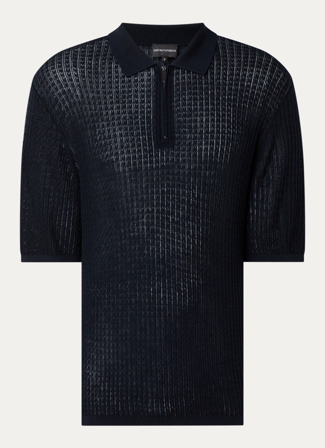 Armani Fijngebreide pullover in zijdeblend met polokraag - voorkant donkerblauw
