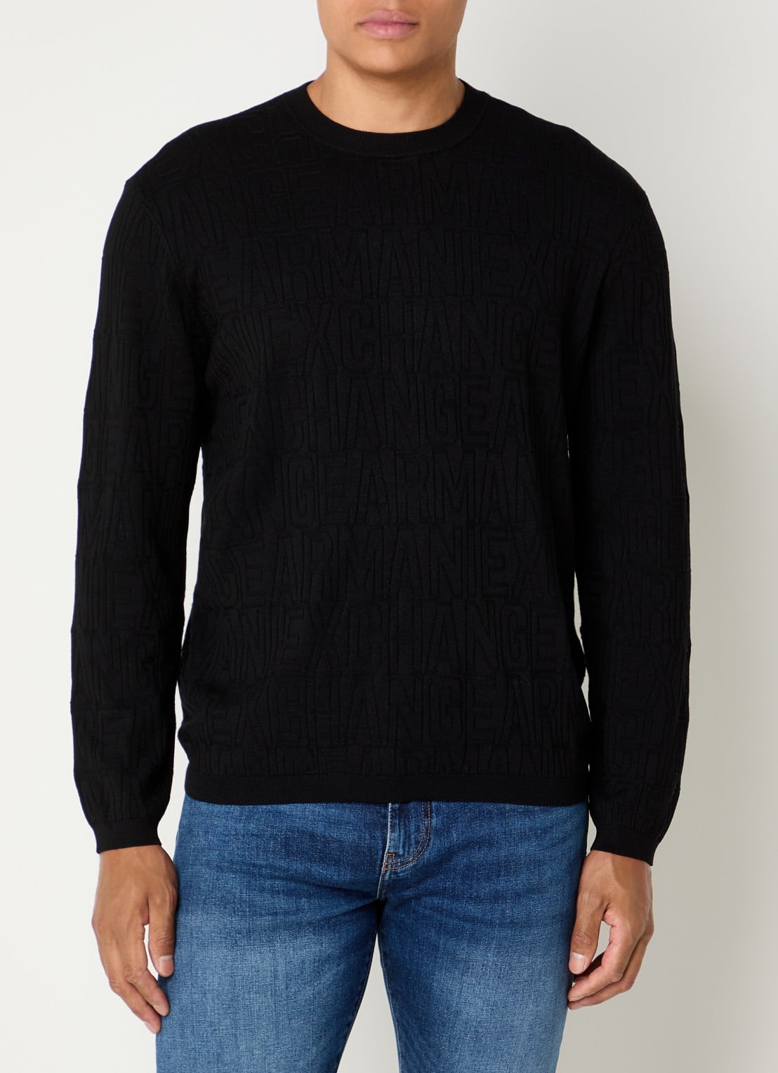 Armani Fijngebreide pullover met ingebreid patroon - detail 3 zwart