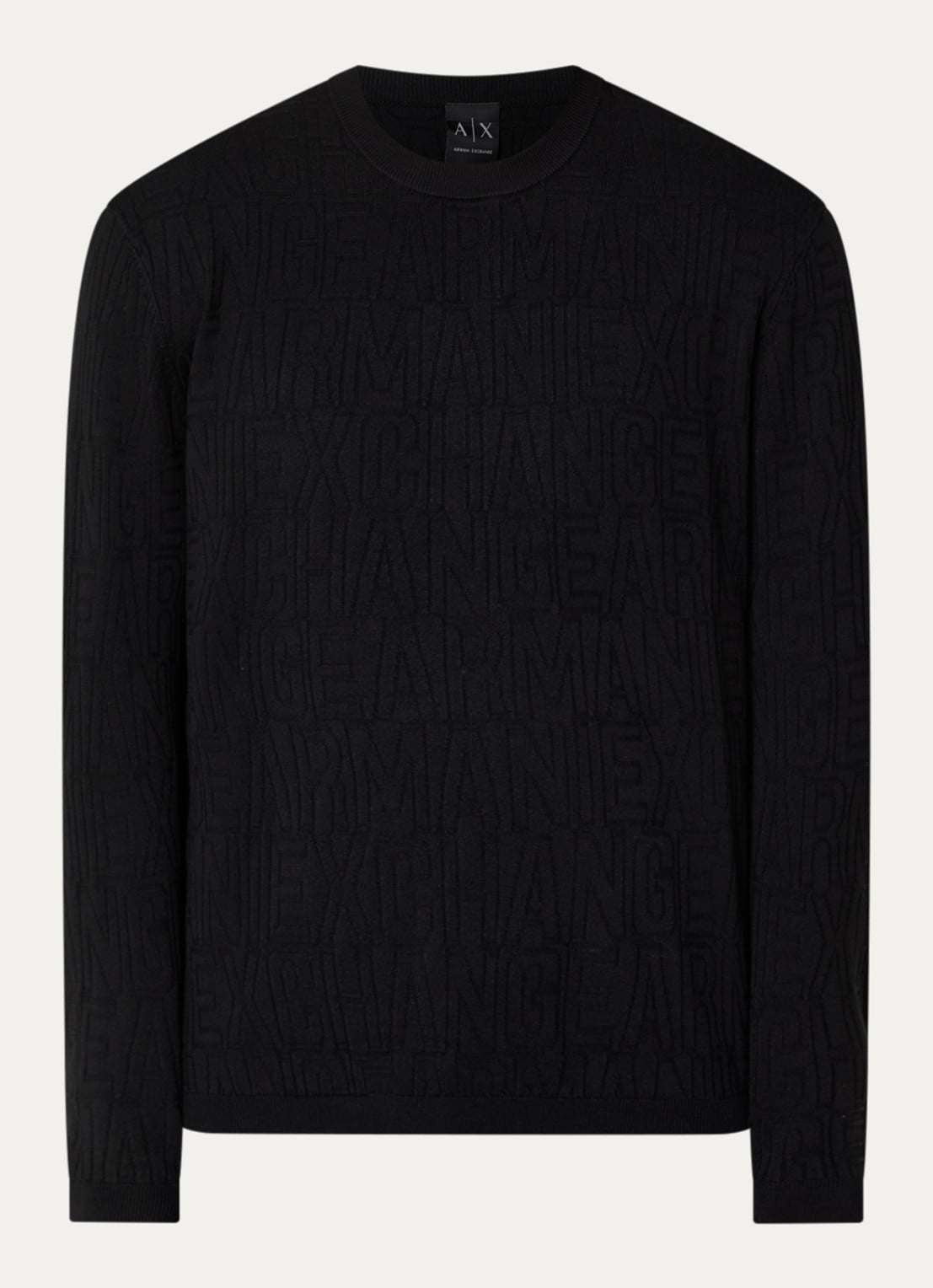 Armani Fijngebreide pullover met ingebreid patroon - voorkant zwart