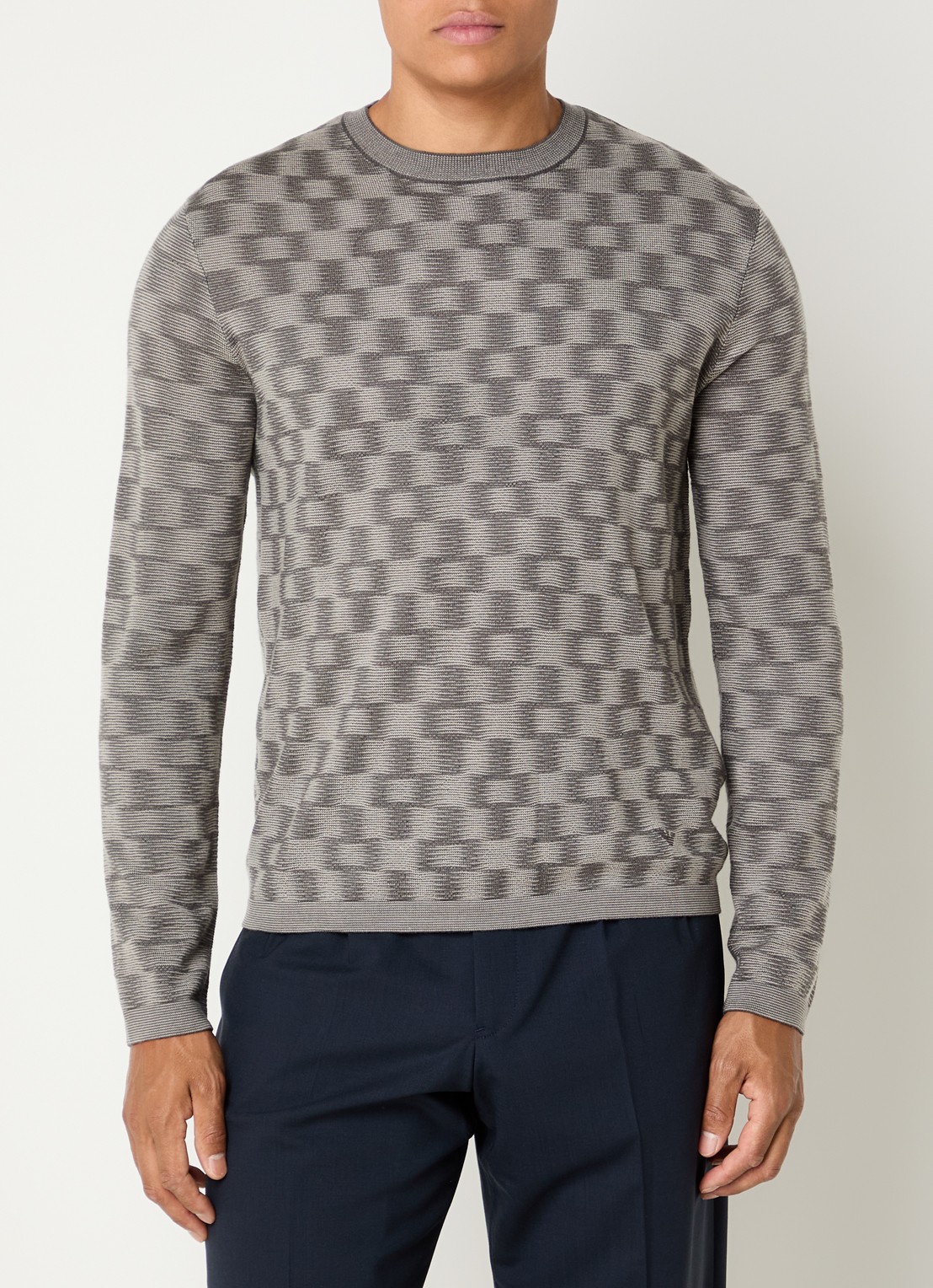 Armani Fijngebreide pullover met ingebreid patroon - detail 4 grijs