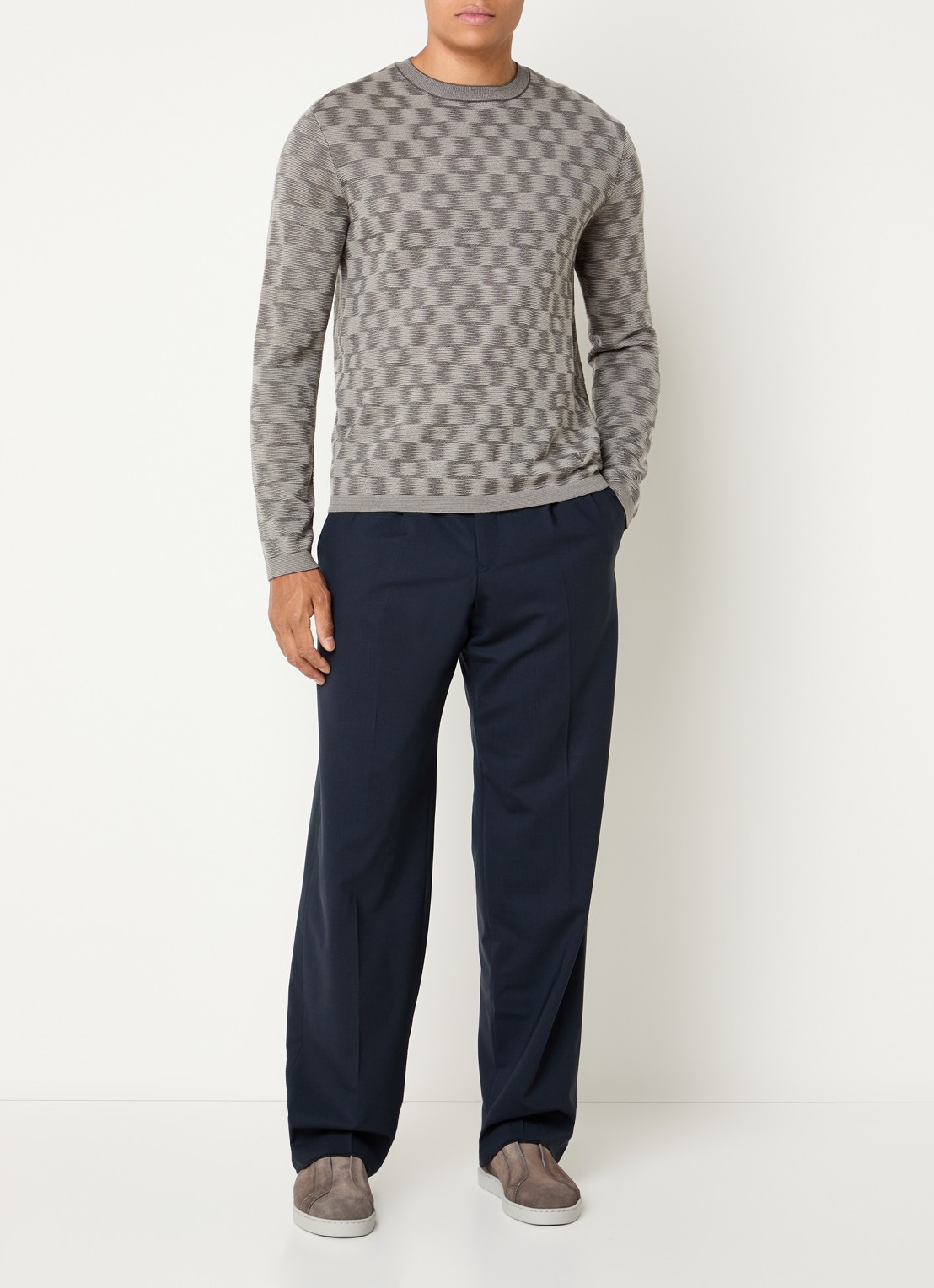 Armani Fijngebreide pullover met ingebreid patroon - voorkant 3 grijs