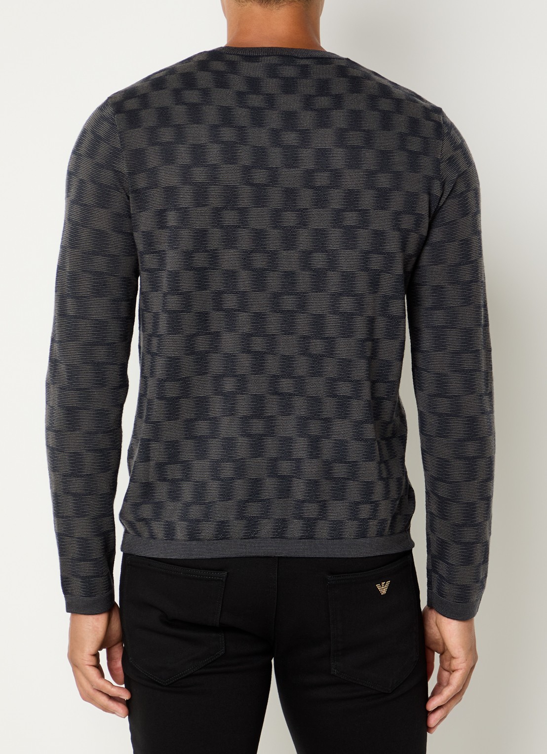Armani Fijngebreide pullover met ingebreid patroon - achterkant donkerblauw