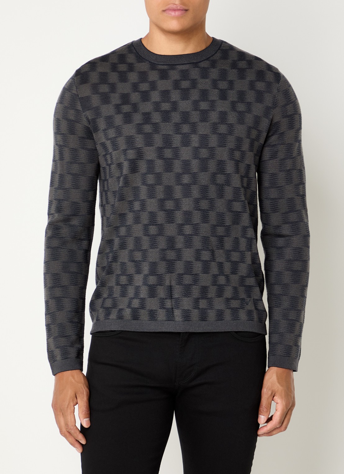 Armani Fijngebreide pullover met ingebreid patroon - detail 2 donkerblauw