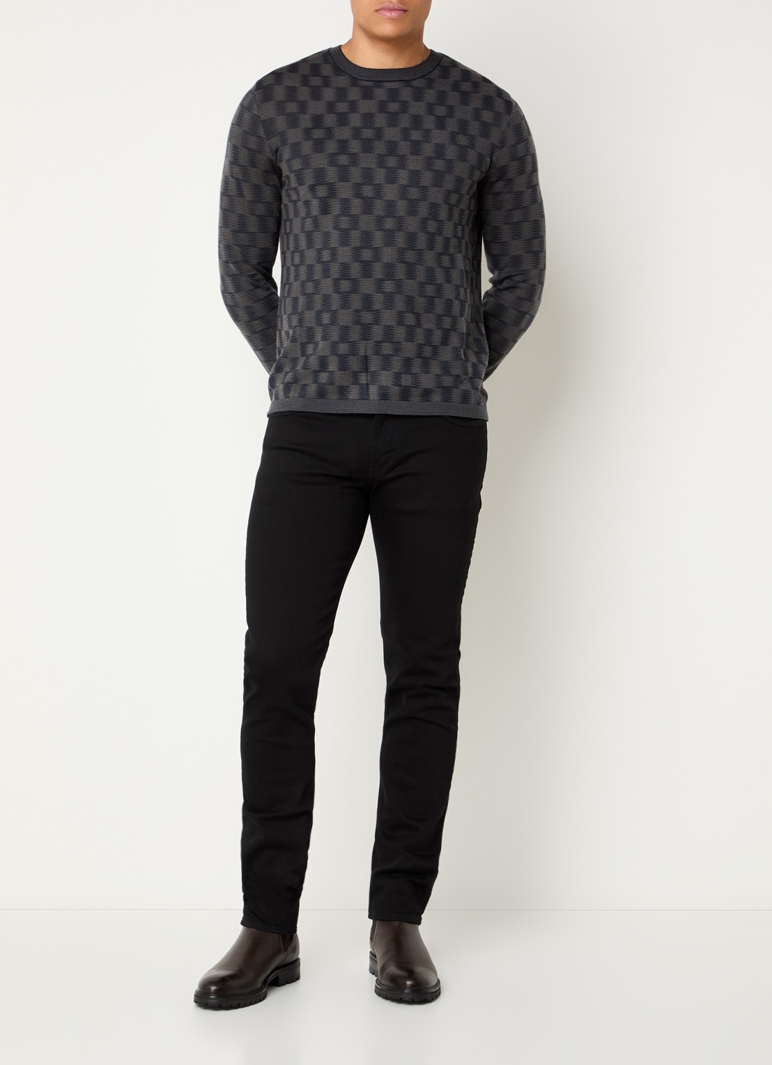 Armani Fijngebreide pullover met ingebreid patroon - voorkant 4 donkerblauw