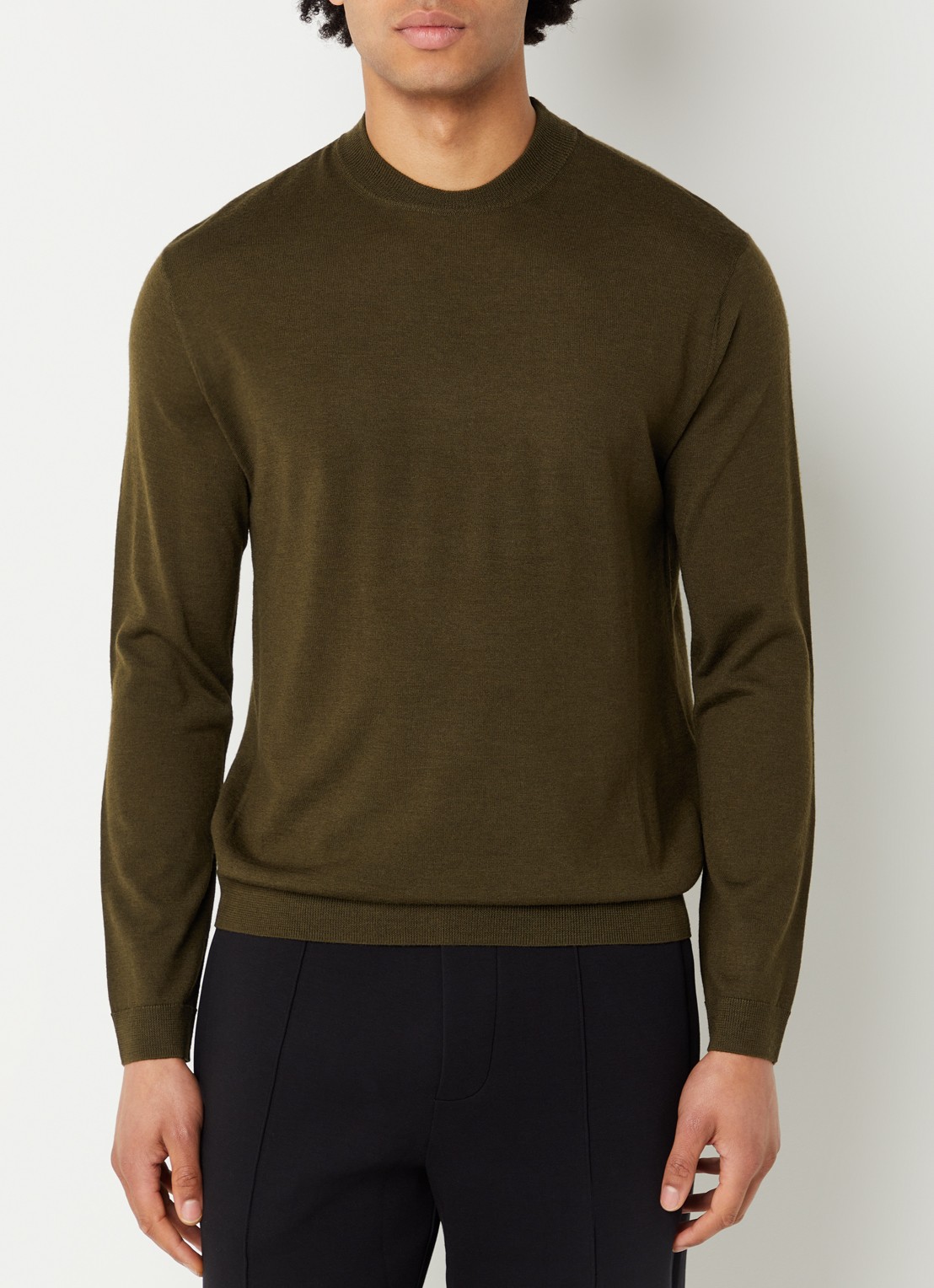 Armani Fijngebreide pullover met logo - detail 4 legergroen