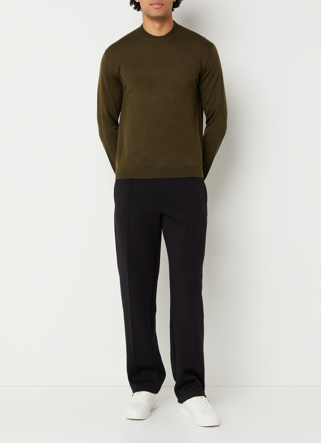 Armani Fijngebreide pullover met logo - voorkant 3 legergroen