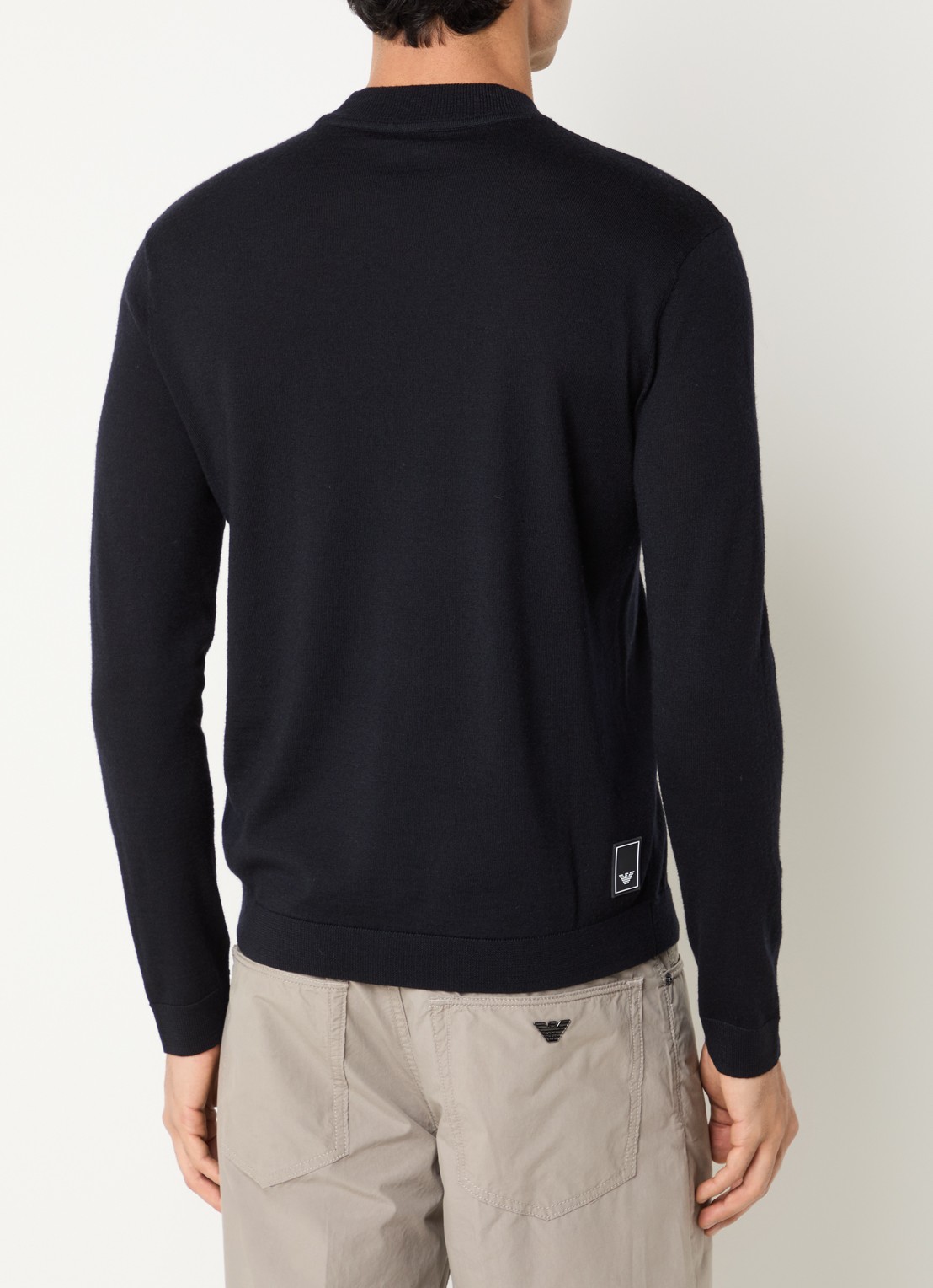 Armani Fijngebreide pullover met logo - achterkant donkerblauw