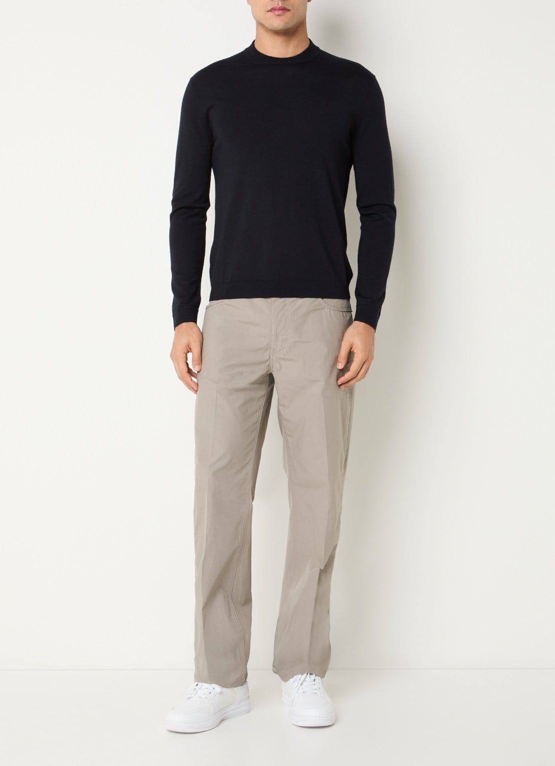 Armani Fijngebreide pullover met logo - voorkant 4 donkerblauw