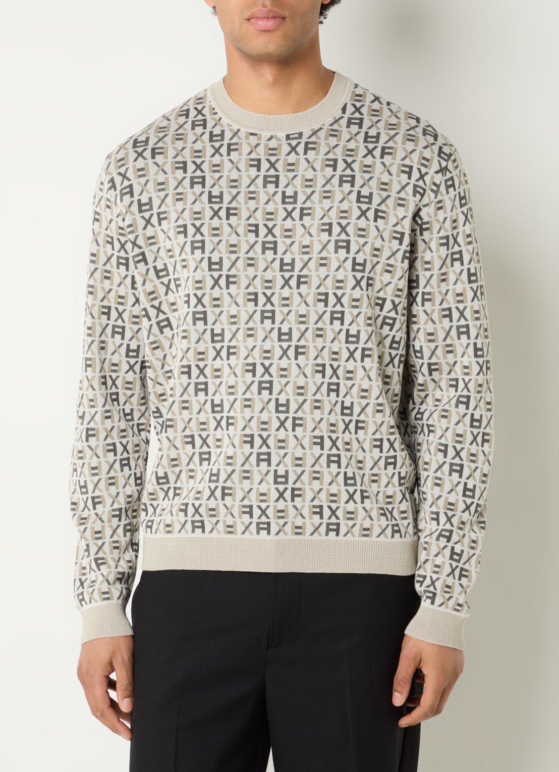 Armani Fijngebreide pullover met logoprint - detail lichtgrijs