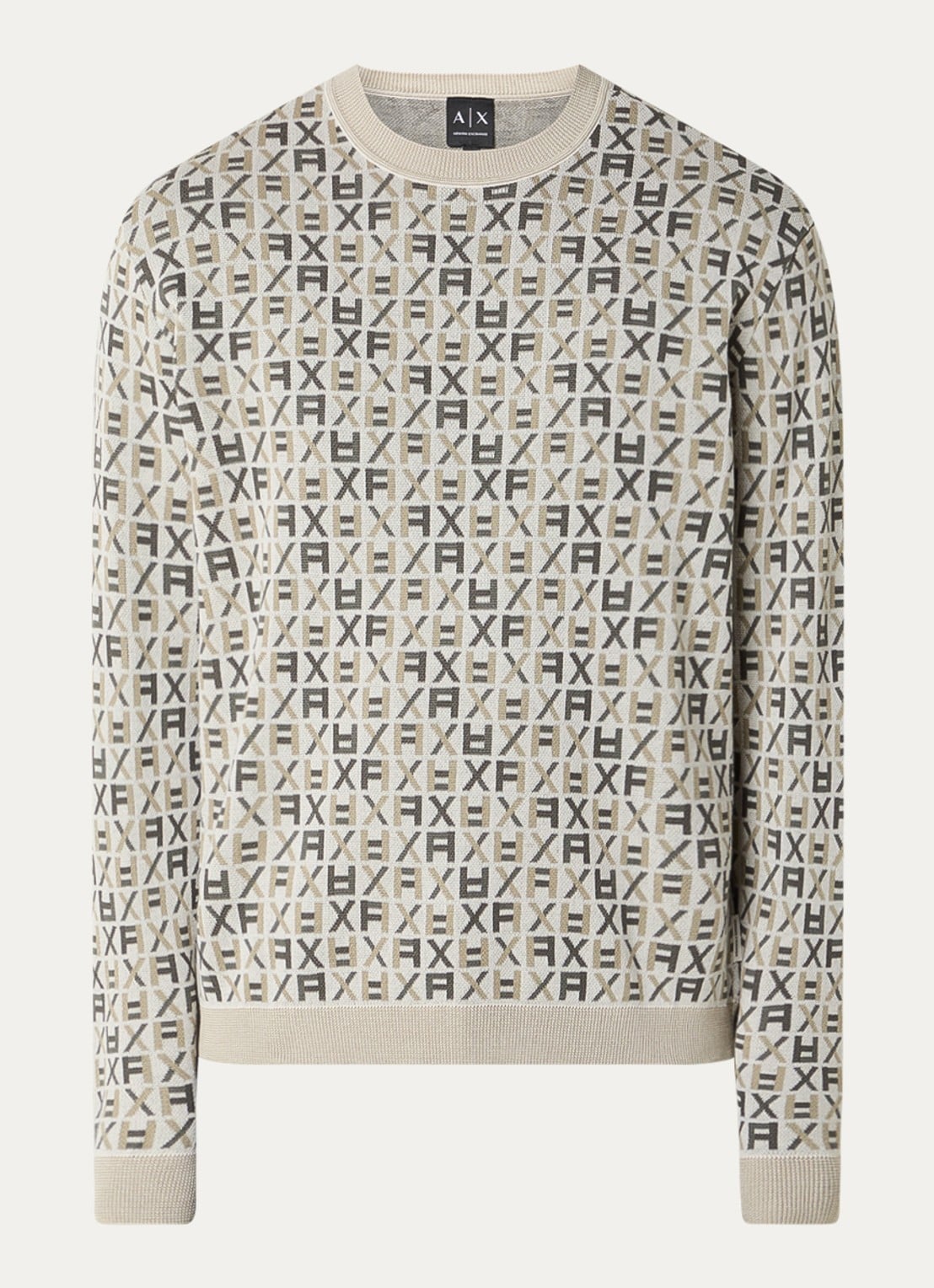 Armani Fijngebreide pullover met logoprint - voorkant 2 lichtgrijs