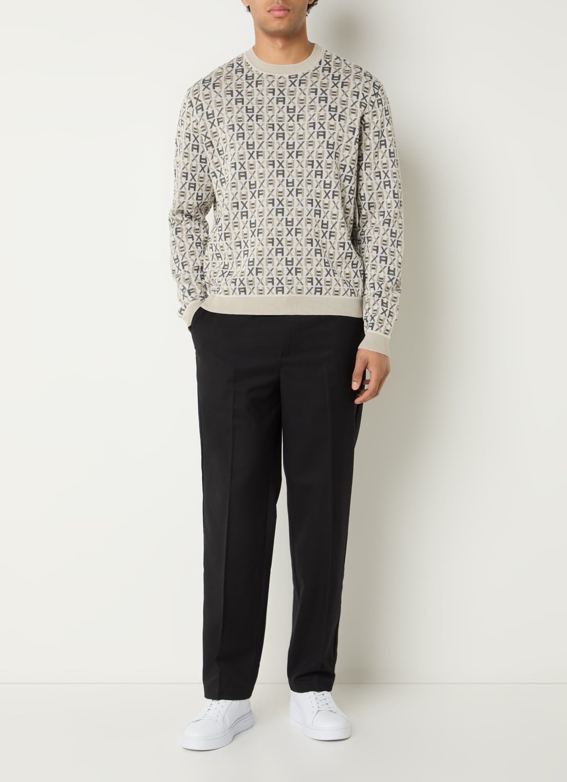 Armani Fijngebreide pullover met logoprint - voorkant 3 lichtgrijs