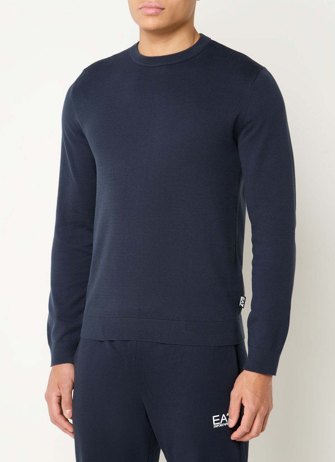 Armani Fijngebreide pullover met ronde hals - detail donkerblauw