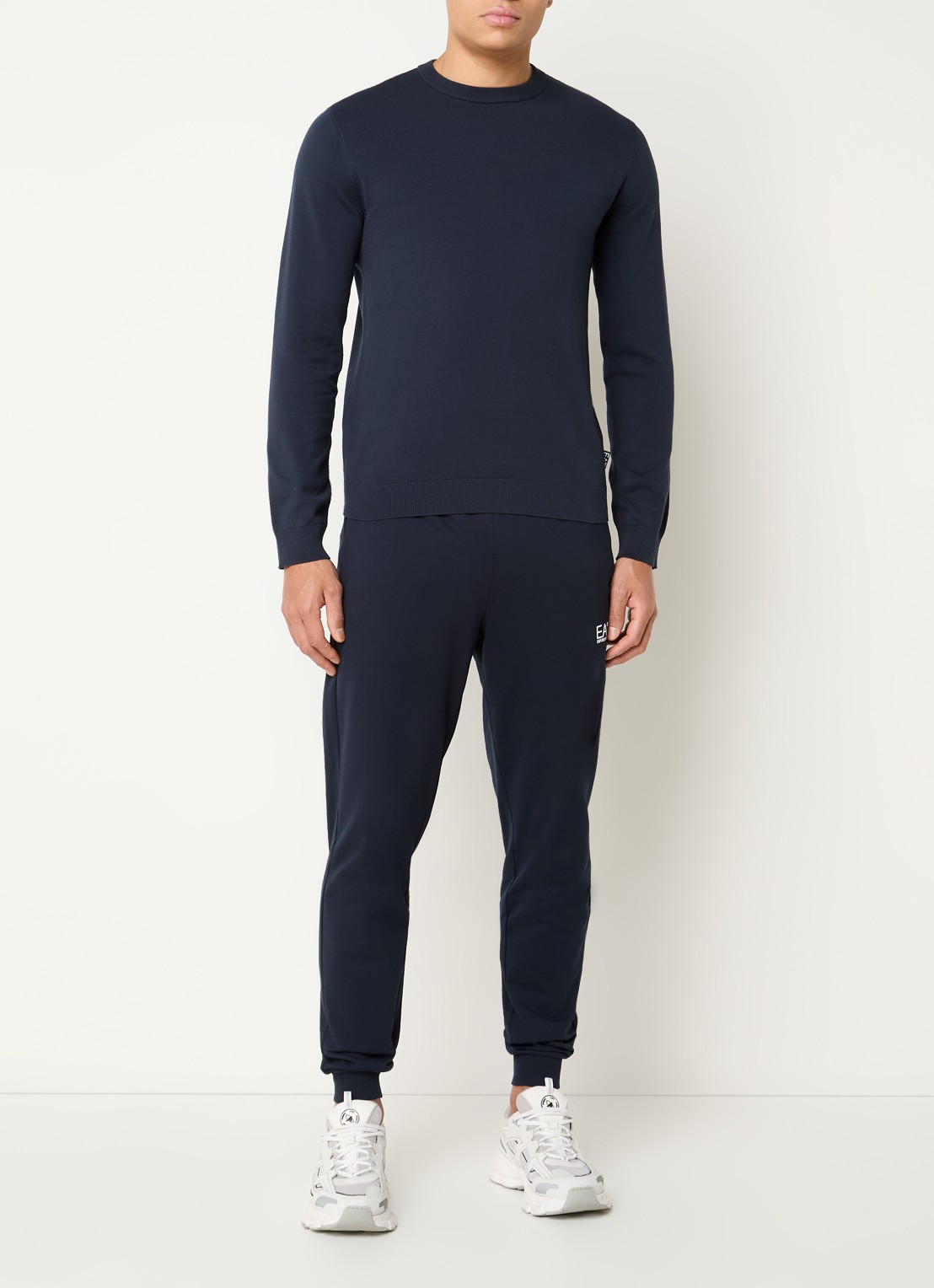 Armani Fijngebreide pullover met ronde hals - voorkant 3 donkerblauw