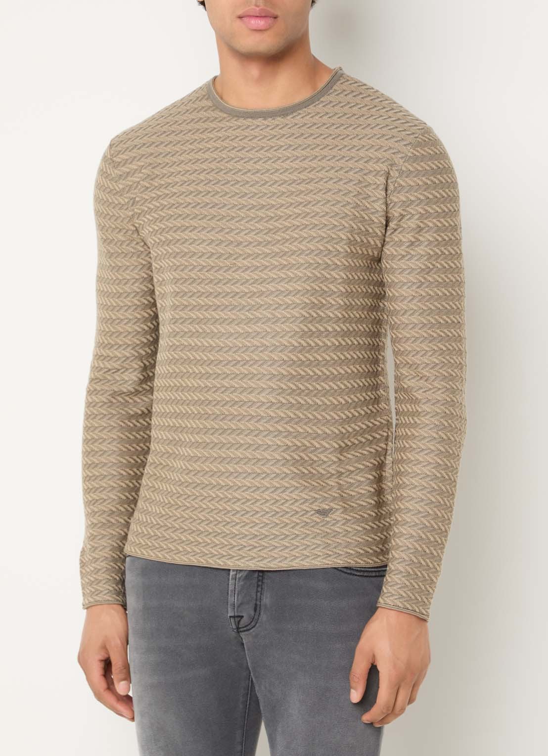 Armani Fijngebreide pullover met ronde hals - detail donkerbeige