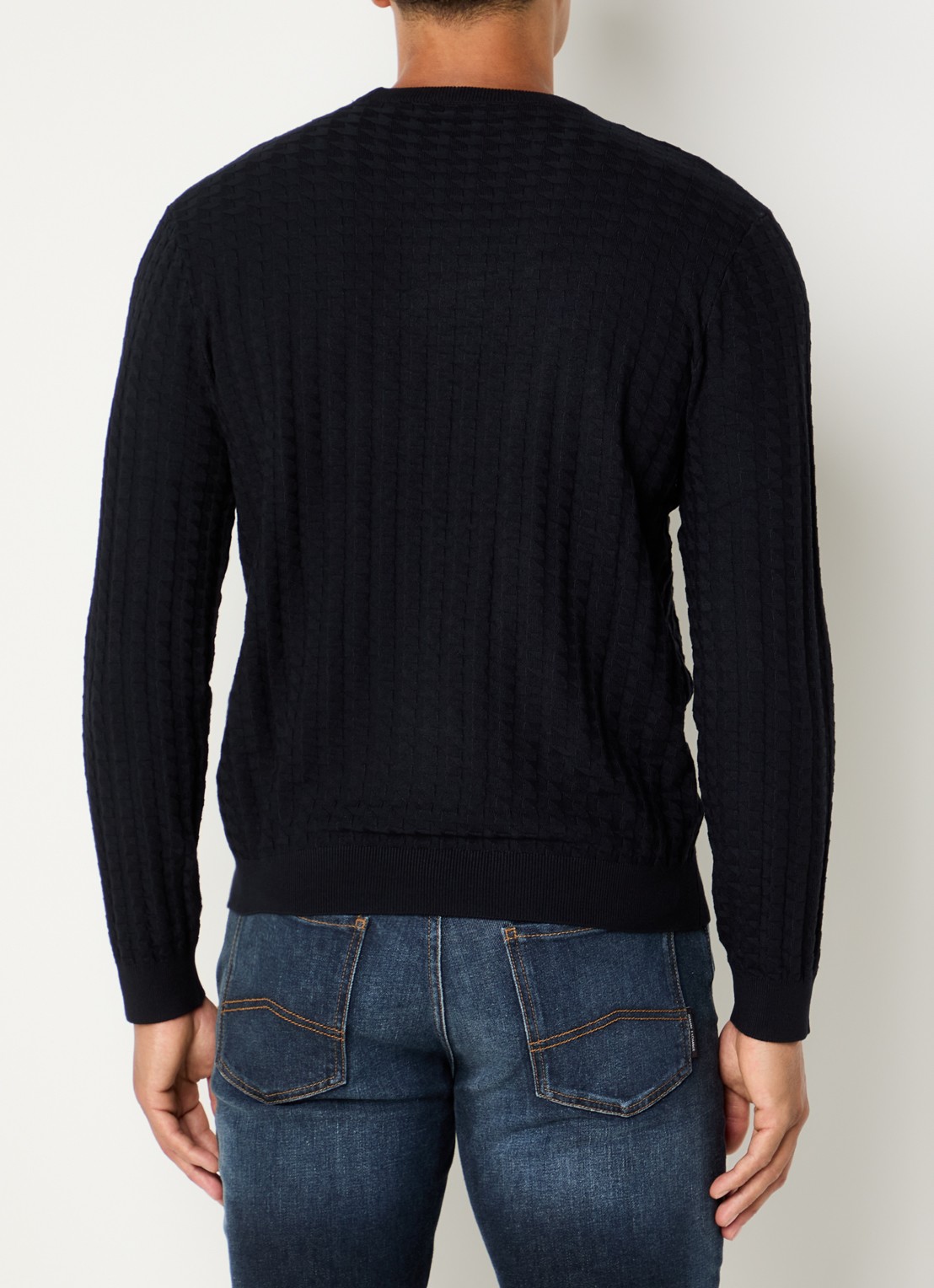 Armani Fijngebreide pullover met structuur - achterkant 3 donkerblauw