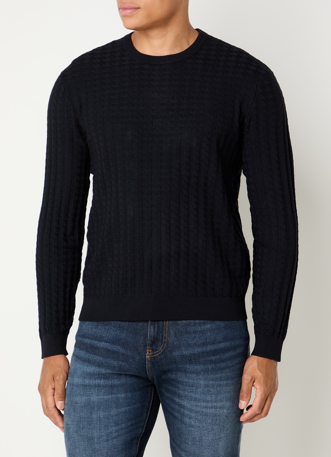Armani Fijngebreide pullover met structuur - detail 4 donkerblauw