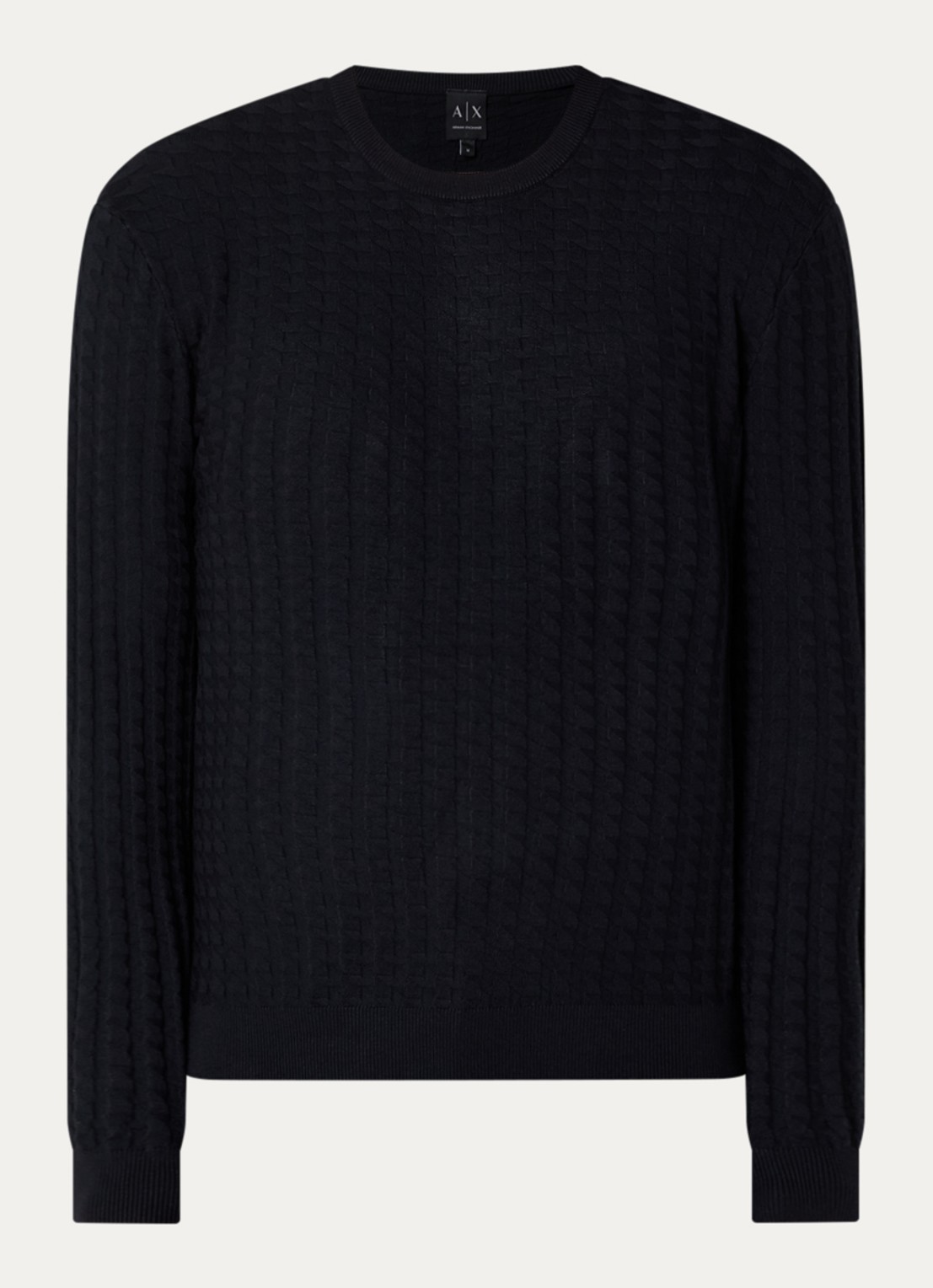 Armani Fijngebreide pullover met structuur - voorkant donkerblauw