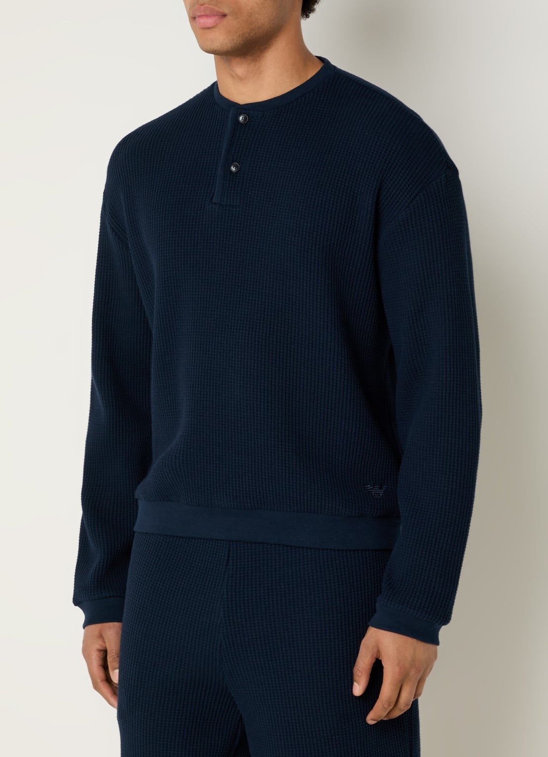 Armani Fijngebreide pullover met structuur - detail 2 donkerblauw