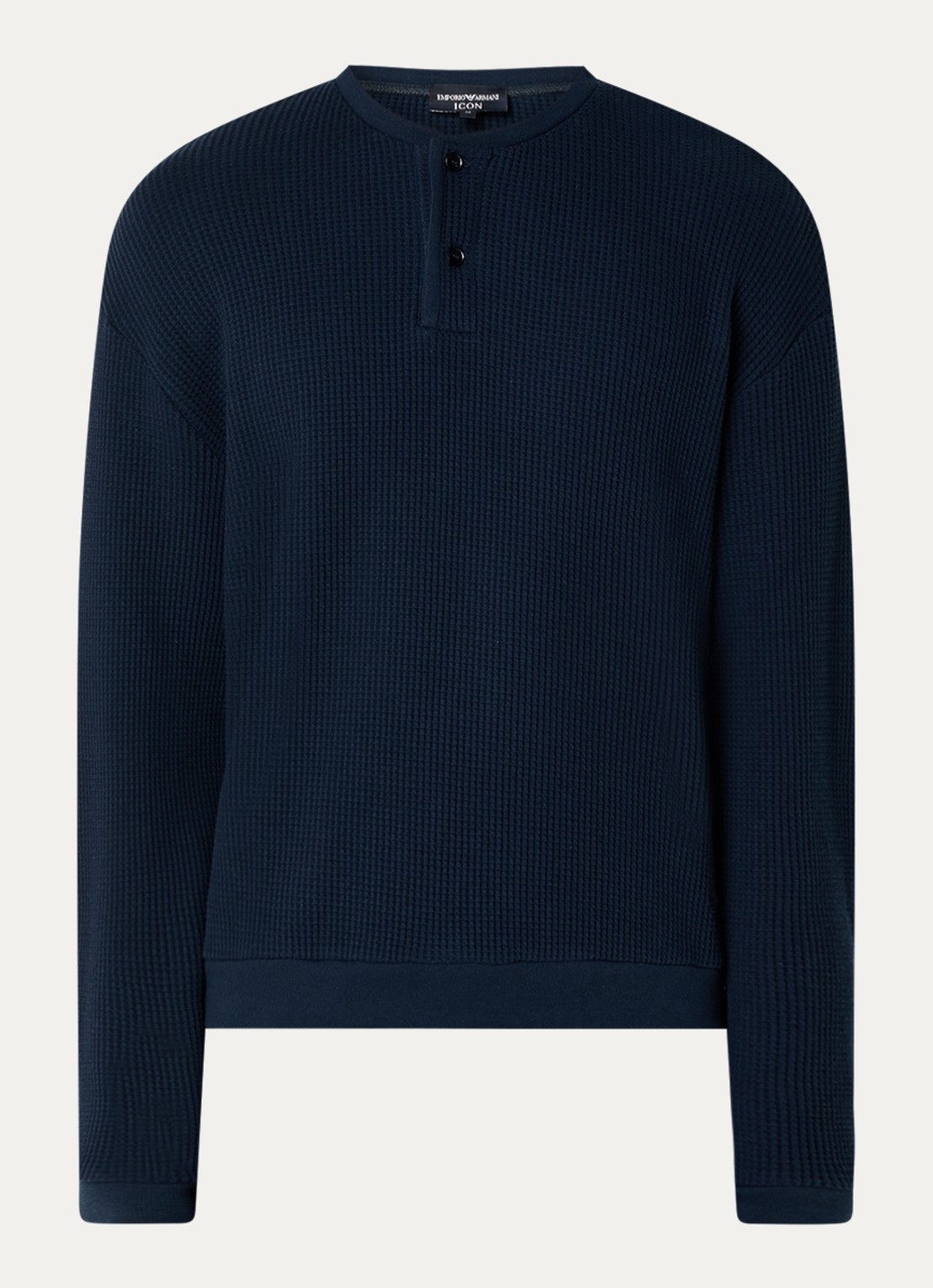 Armani Fijngebreide pullover met structuur - voorkant 3 donkerblauw