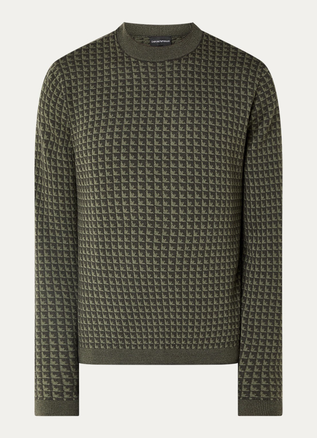Armani Fijngebreide pullover van scheerwol met ingebreid patroon - voorkant 2 olijfgroen