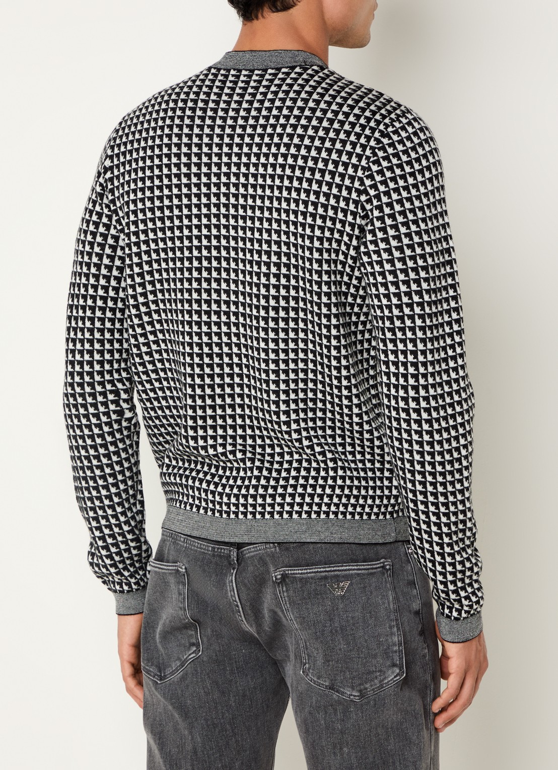 Armani Fijngebreide pullover van scheerwol met ingebreid patroon - achterkant zwart