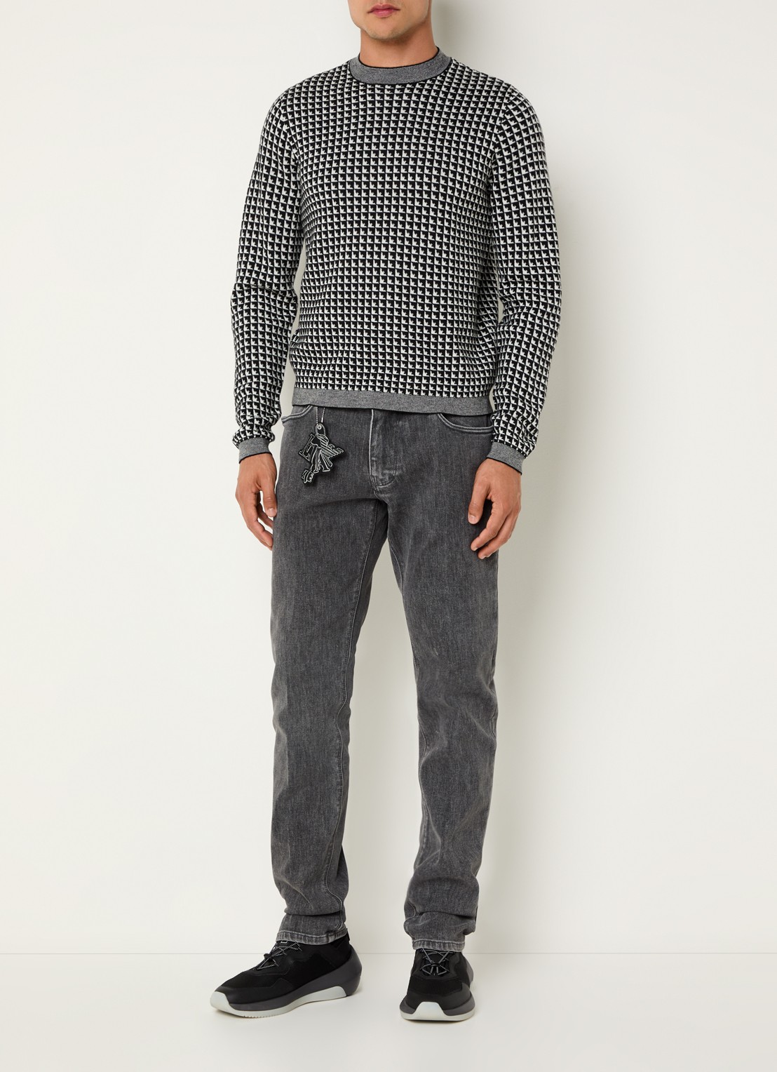 Armani Fijngebreide pullover van scheerwol met ingebreid patroon - voorkant 3 zwart