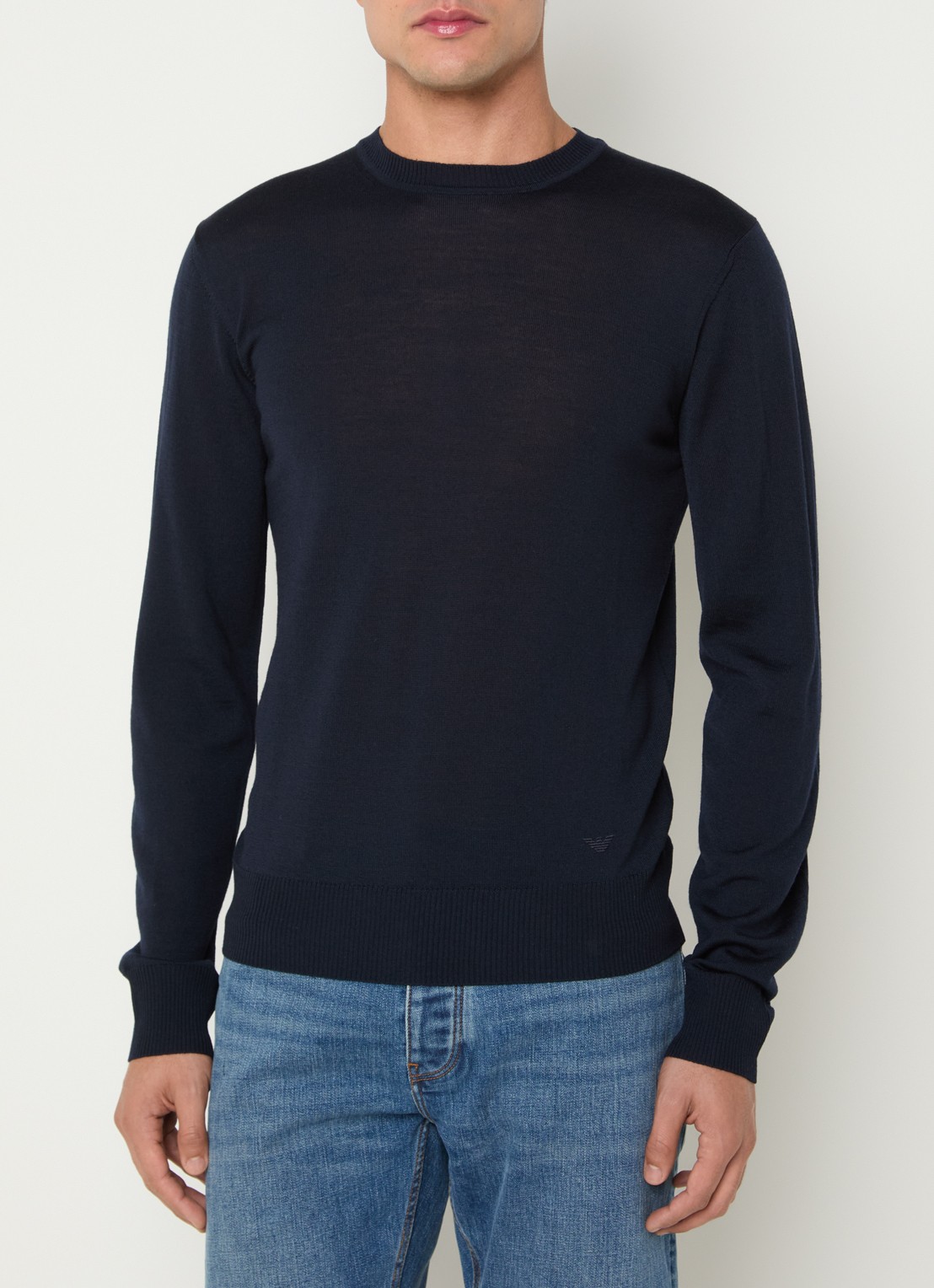 Armani Fijngebreide pullover van scheerwol - detail donkerblauw