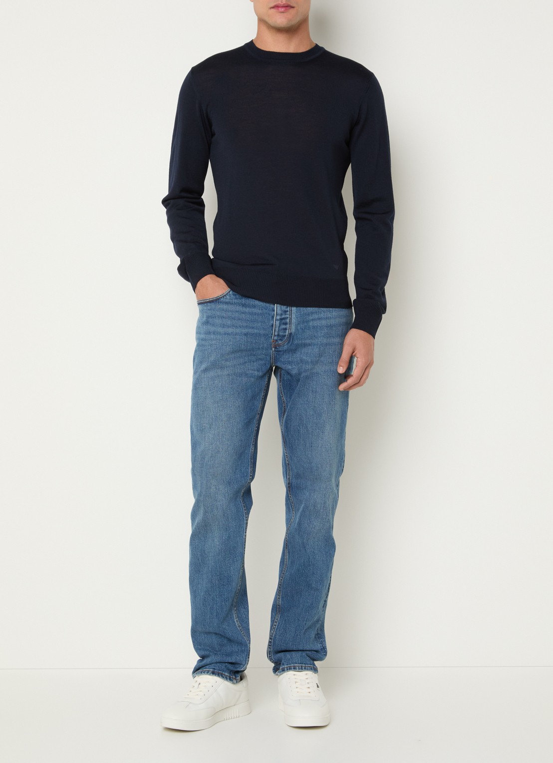 Armani Fijngebreide pullover van scheerwol - voorkant 4 donkerblauw