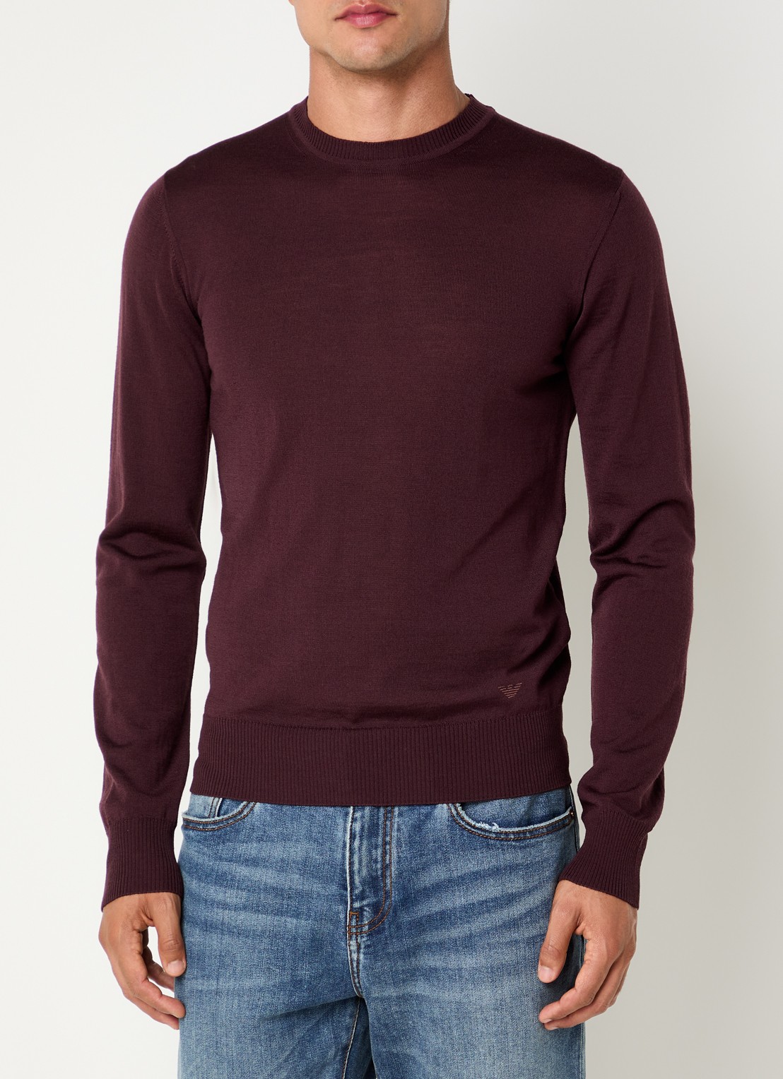 Armani Fijngebreide pullover van scheerwol - detail bordeauxrood