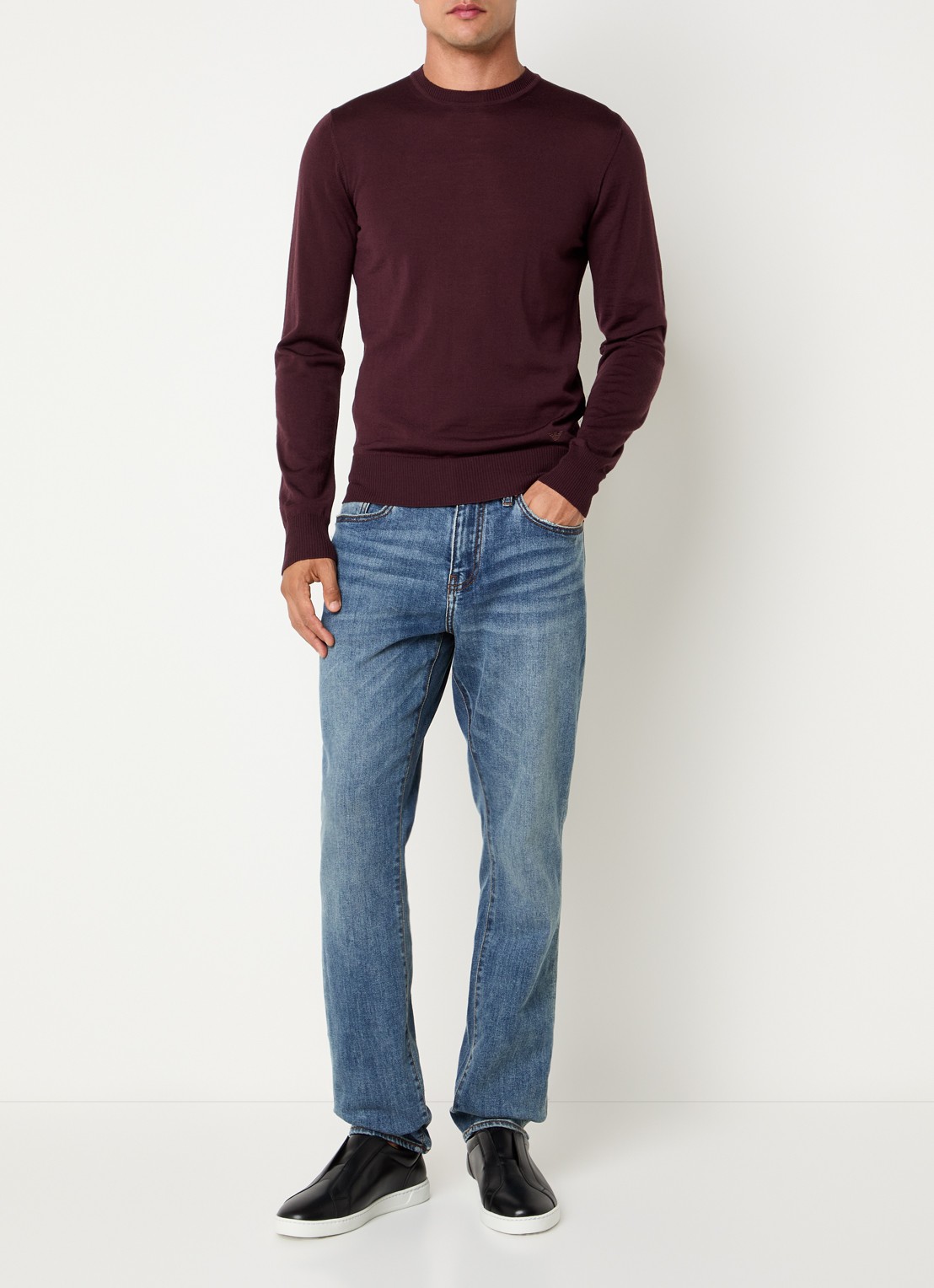 Armani Fijngebreide pullover van scheerwol - voorkant 3 bordeauxrood