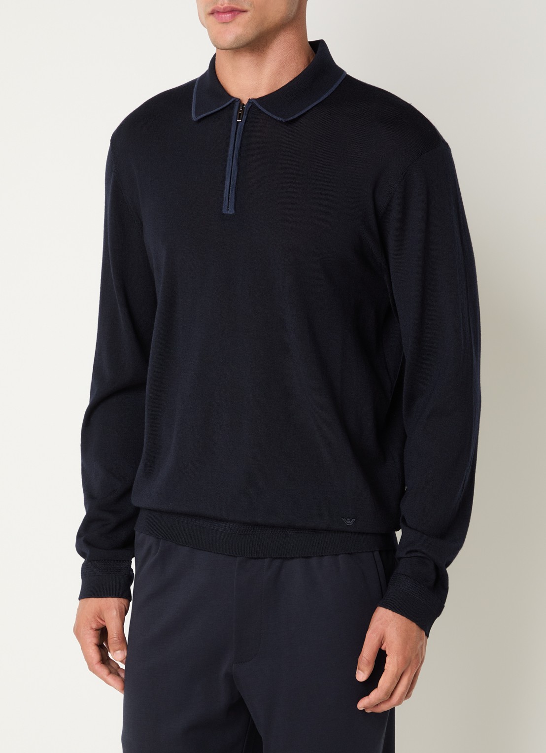 Armani Fijngebreide pullover van scheerwol - detail 4 donkerblauw