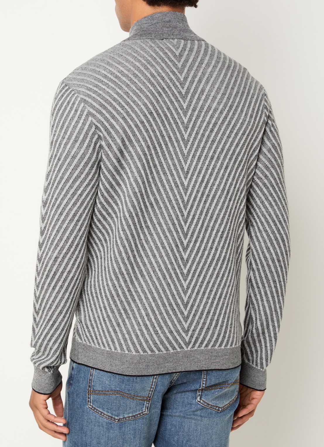 Armani Fijngebreide pullover van wol met halve rits - achterkant 4 grijs