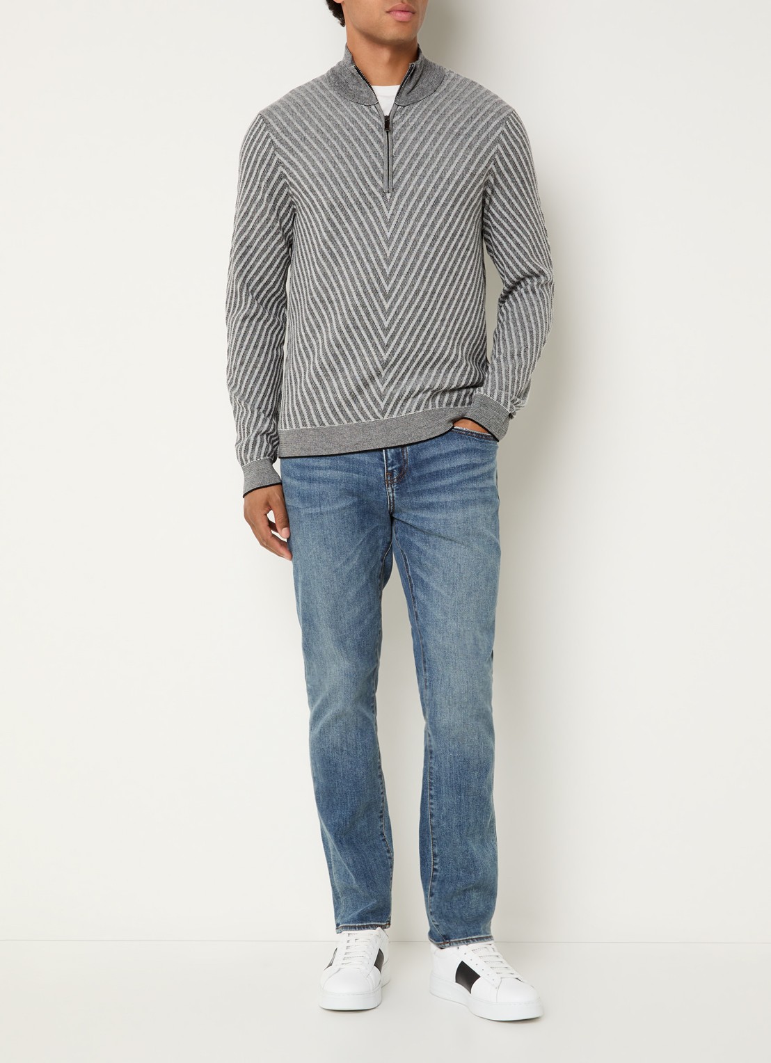 Armani Fijngebreide pullover van wol met halve rits - voorkant 3 grijs