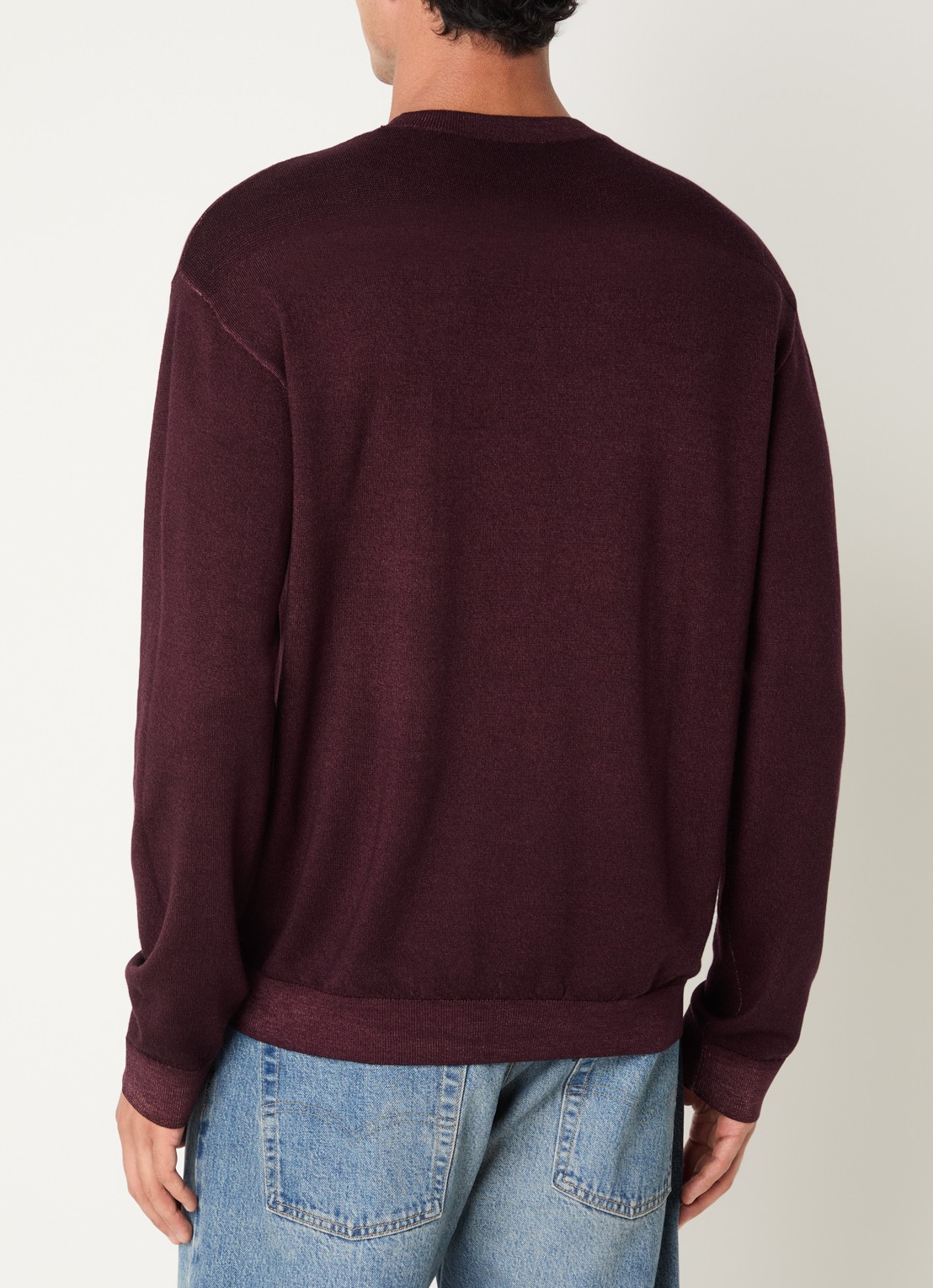 Armani Fijngebreide pullover van wol met ronde hals - achterkant aubergine