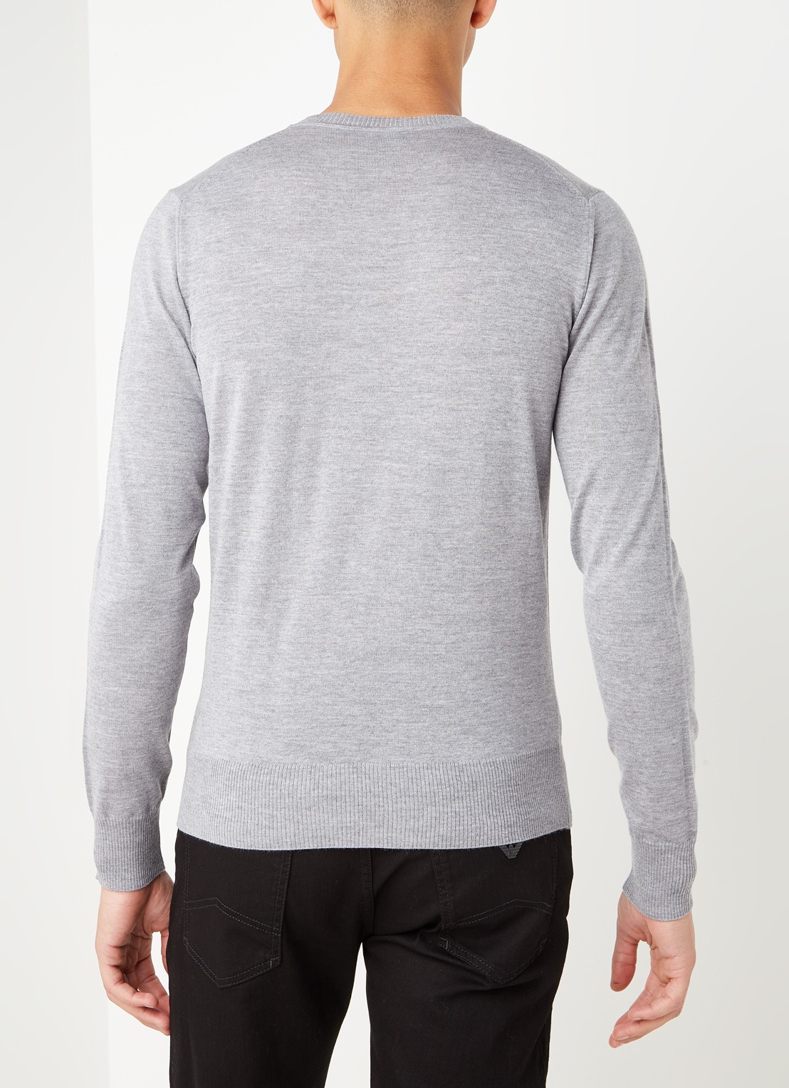 Armani Fijngebreide pullover van wol - achterkant 4 lichtgrijs