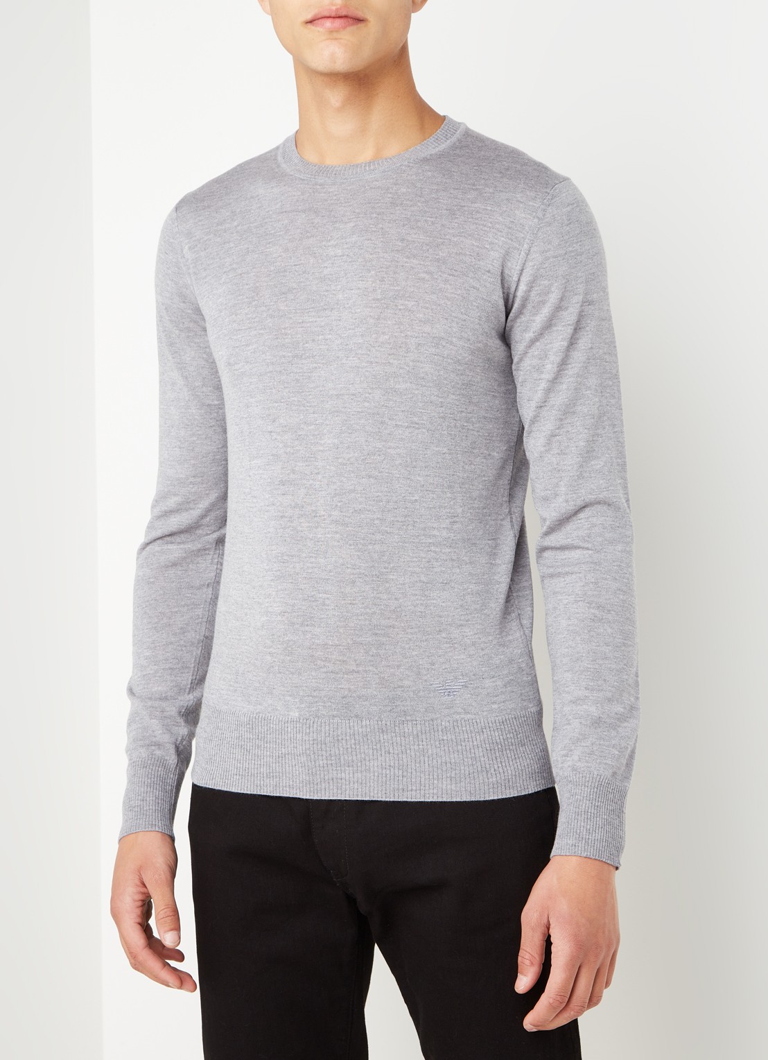 Armani Fijngebreide pullover van wol - detail lichtgrijs