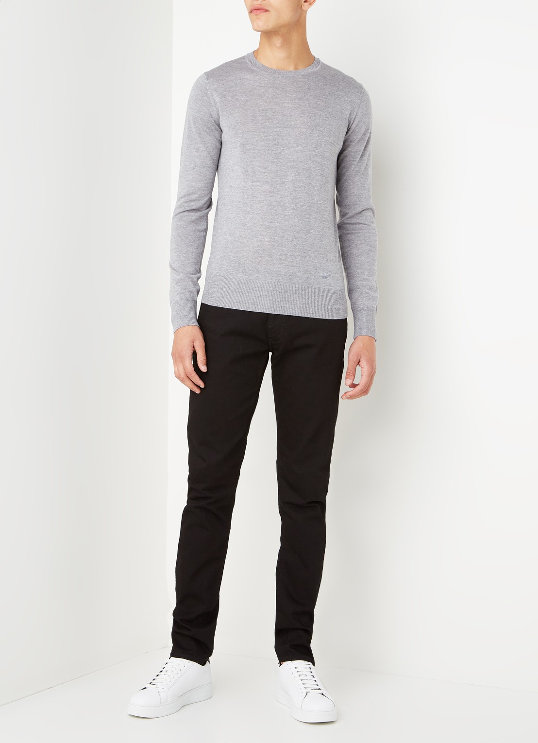 Armani Fijngebreide pullover van wol - voorkant 3 lichtgrijs
