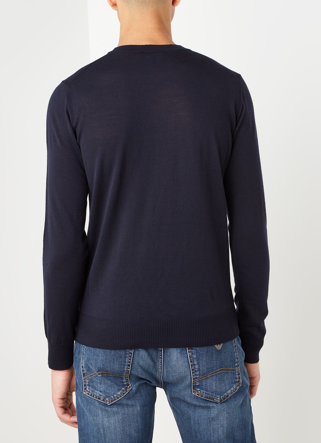 Armani Fijngebreide pullover van wol - achterkant donkerblauw