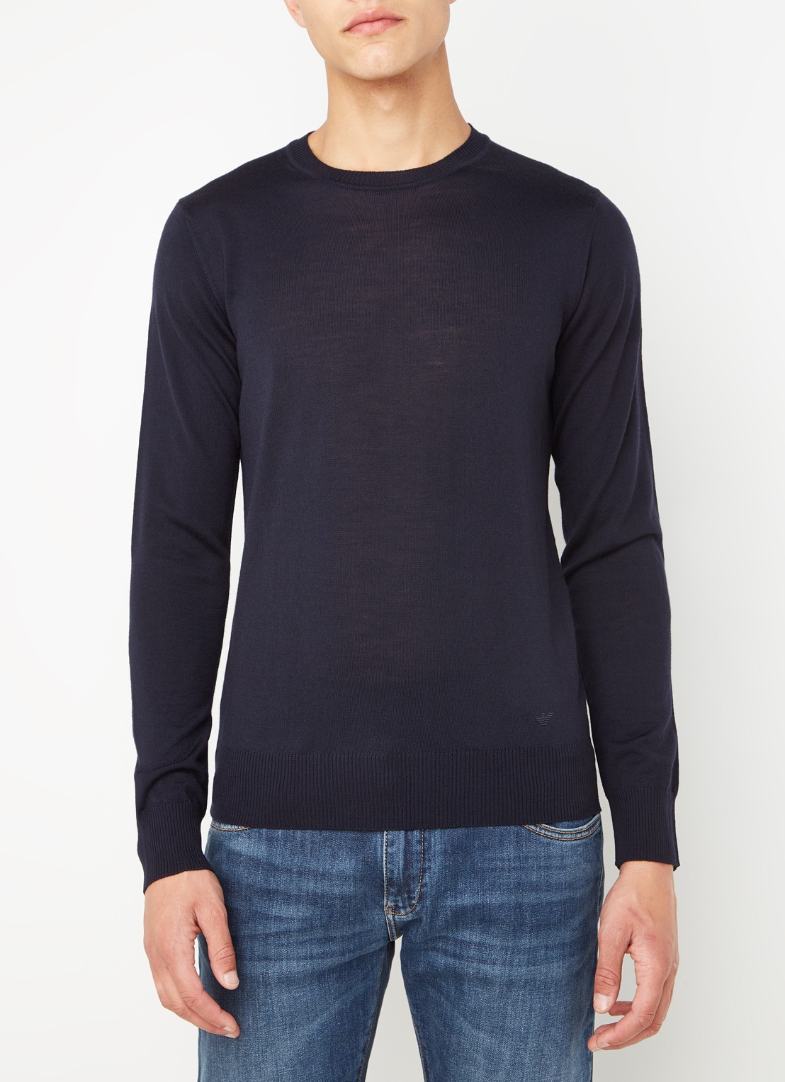 Armani Fijngebreide pullover van wol - detail 4 donkerblauw